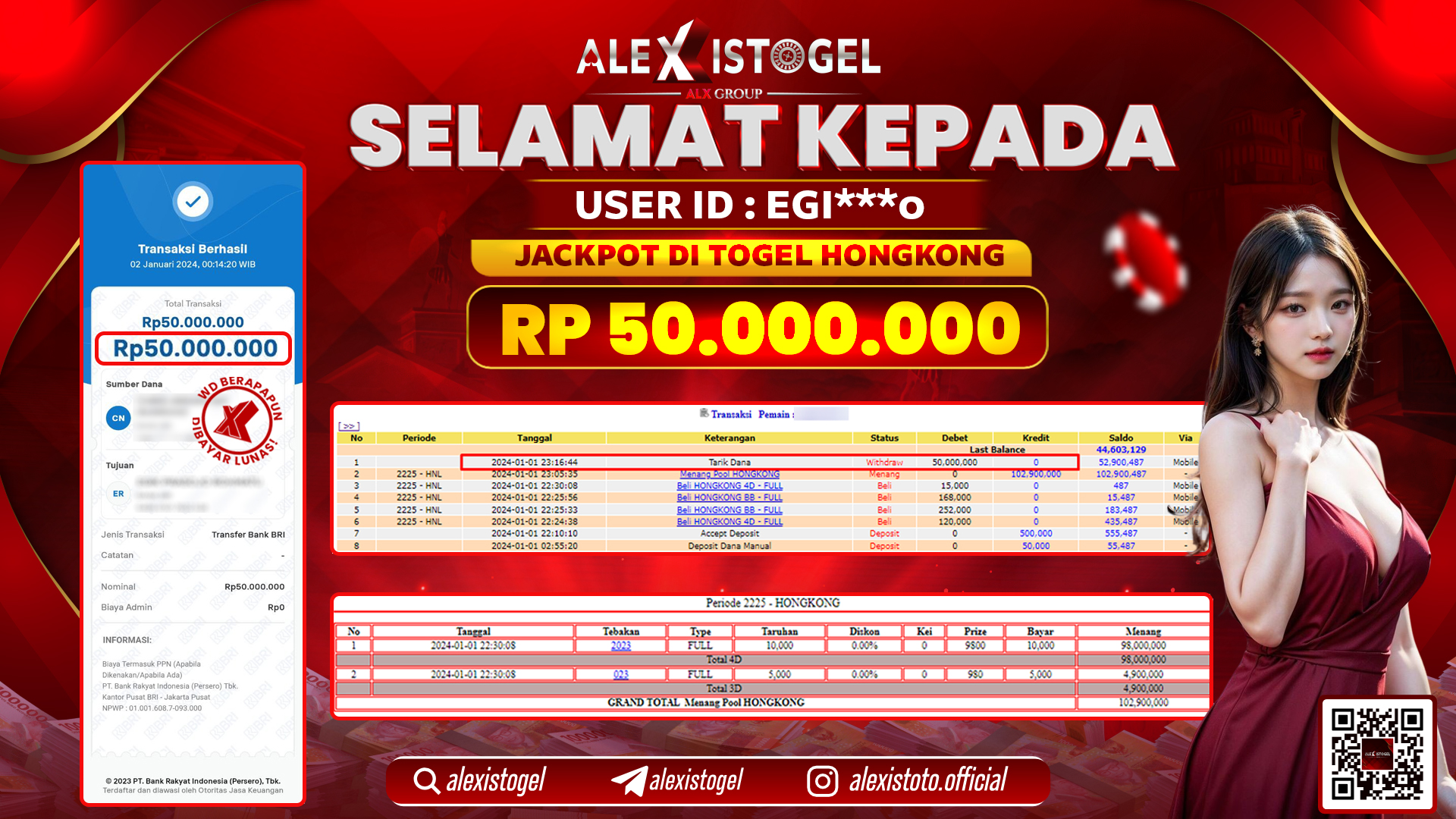 ALEXISTOGEL JACKPOT HONGKONG POOLS RP. 50.000.000 LUNAS