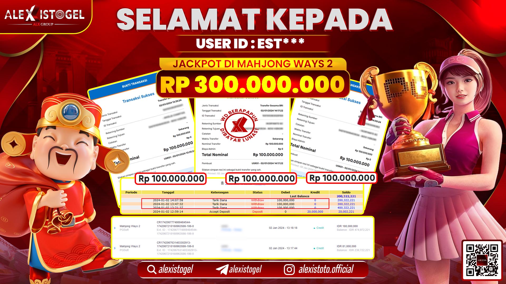 ALEXISTOGEL JACKPOT SLOT GAMES RP. 300.000.000 LUNAS