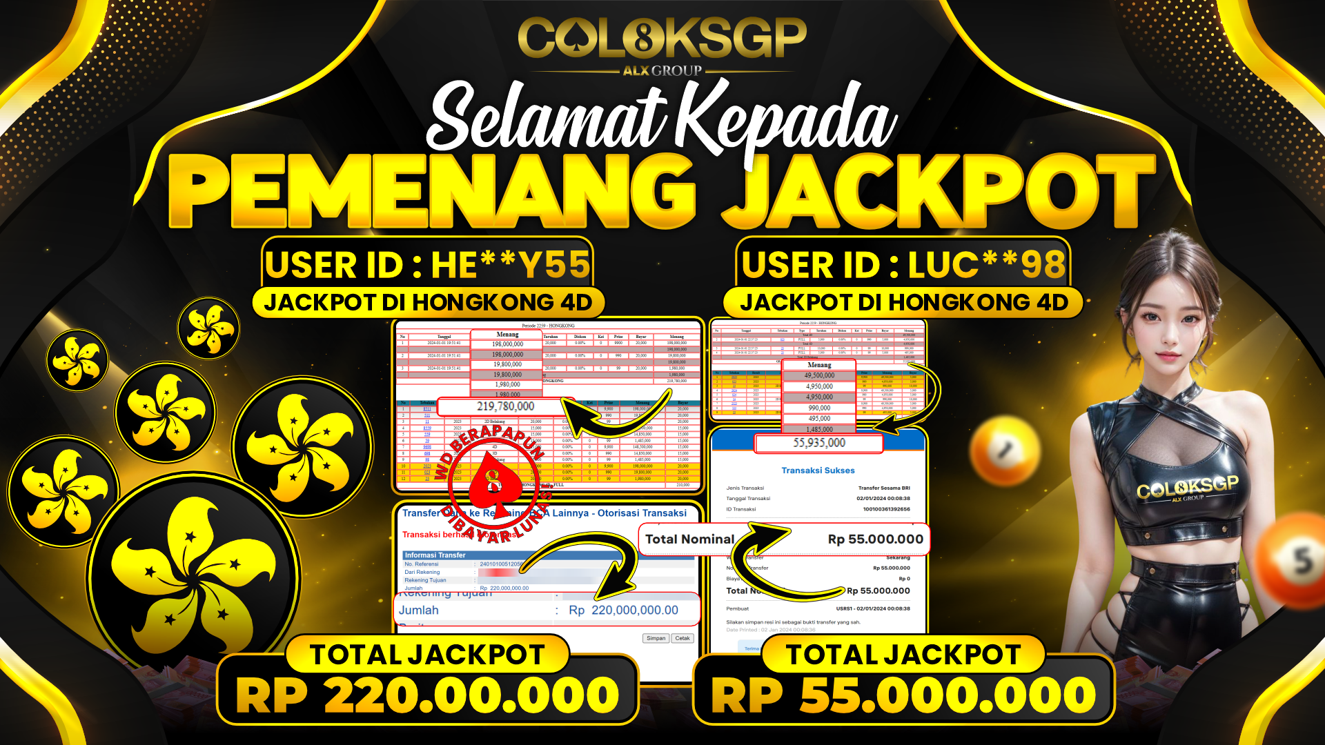 COLOKSGP JACKPOT HONGKONG POOLS RP 220.000.000 LUNAS