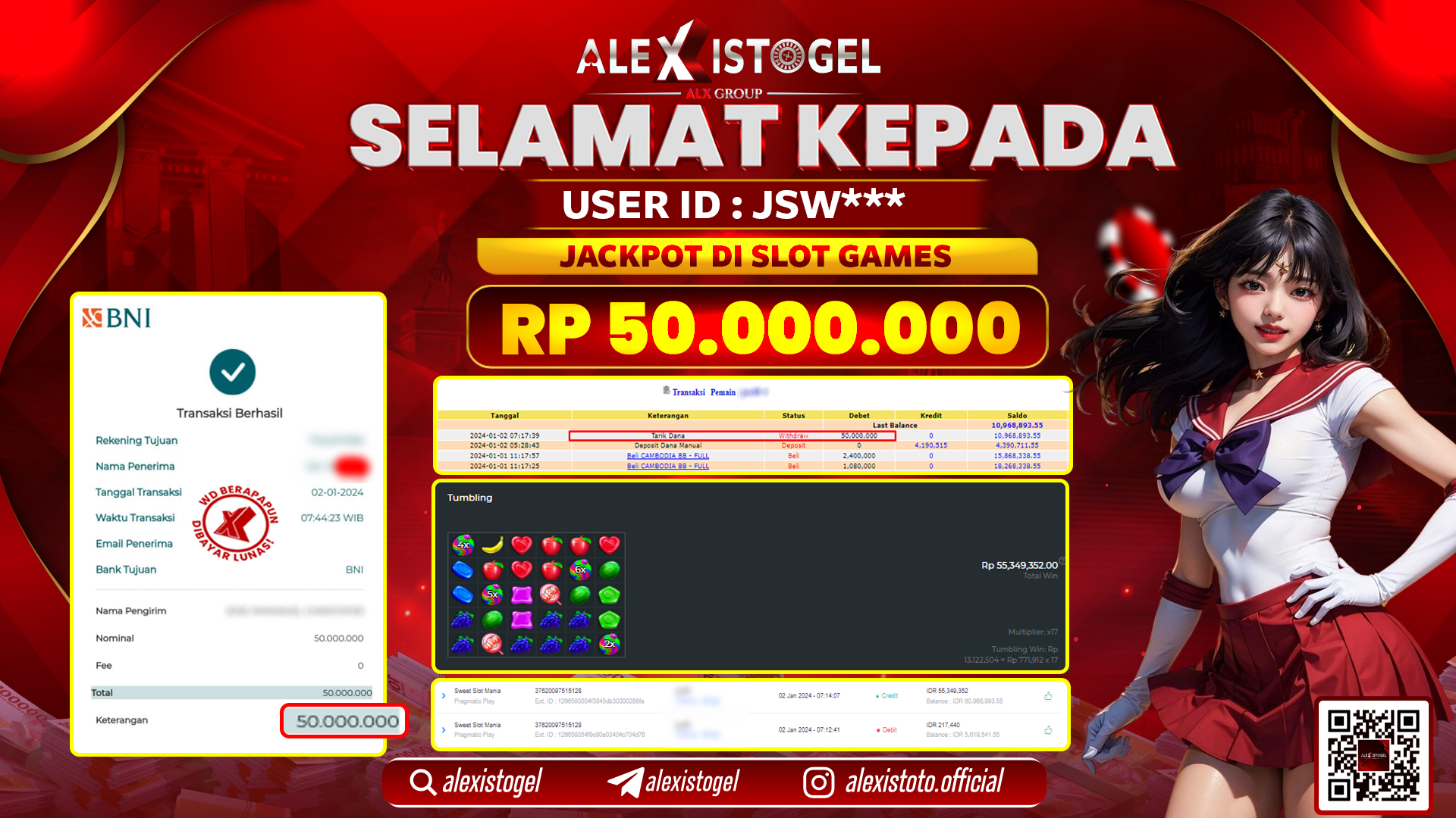 ALEXISTOGEL JACKPOT SLOT GAMES RP. 50.000.000 LUNAS