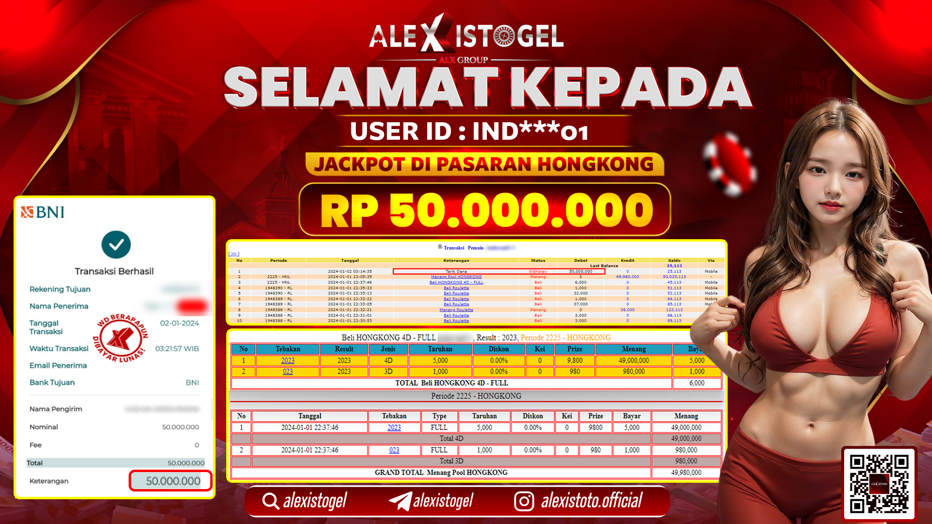ALEXISTOGEL JACKPOT HONGKONG POOLS RP. 50.000.000 LUNAS