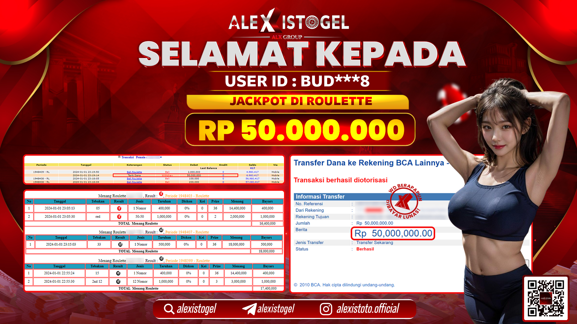 ALEXISTOGEL JACKPOT ROULETTE RP. 50.000.000 LUNAS
