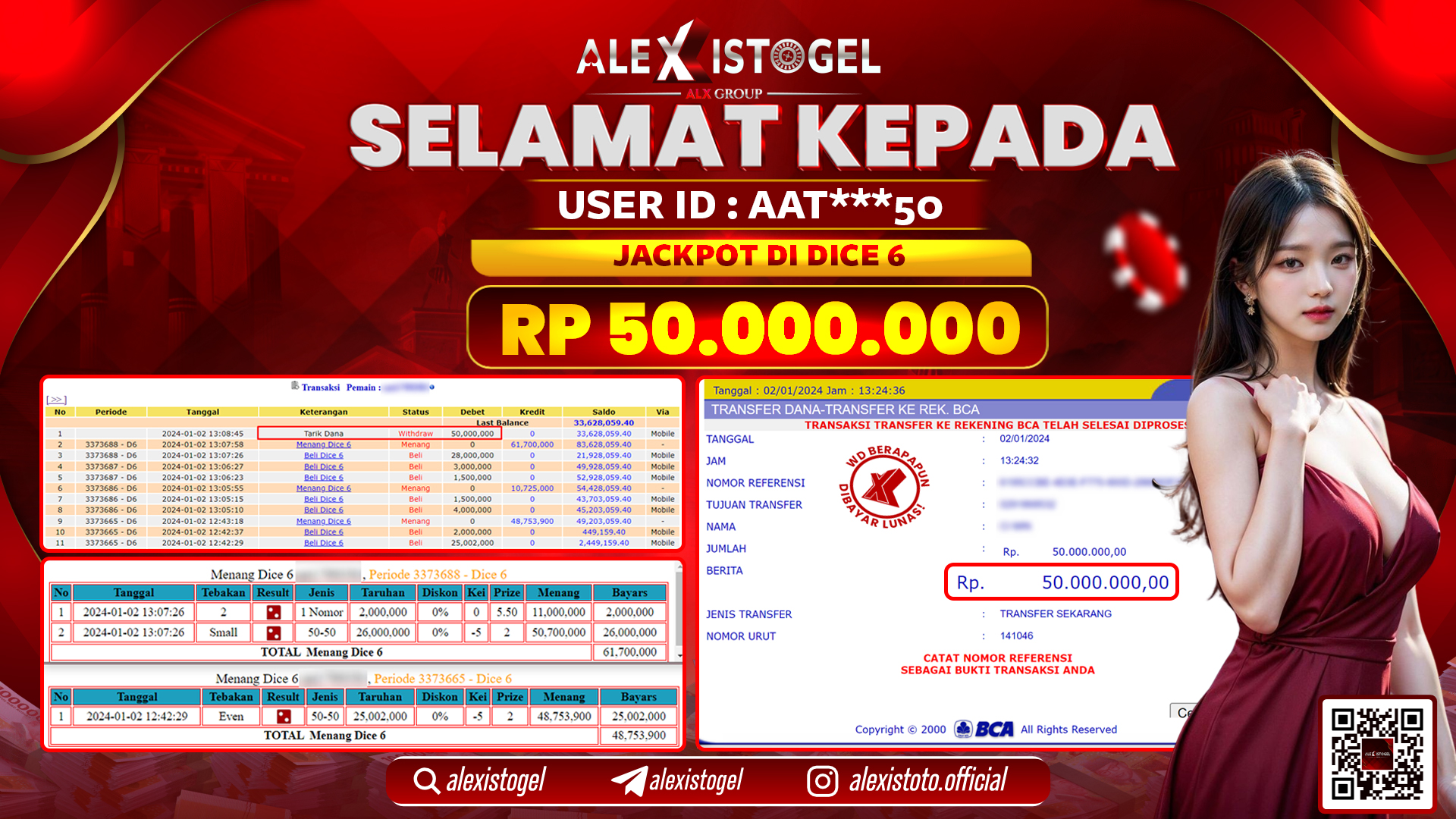 ALEXISTOGEL JACKPOT DICE 6 RP. 50.000.000 LUNAS