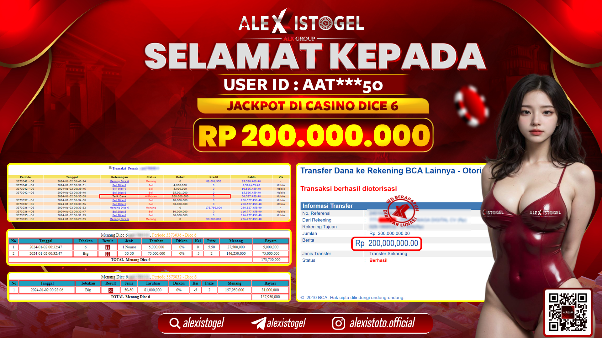ALEXISTOGEL JACKPOT DICE 6 RP. 200.000.000 LUNAS