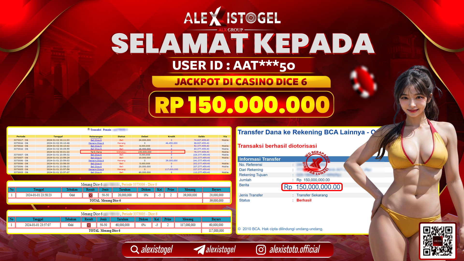ALEXISTOGEL JACKPOT DICE 6 RP. 150.000.000 LUNAS