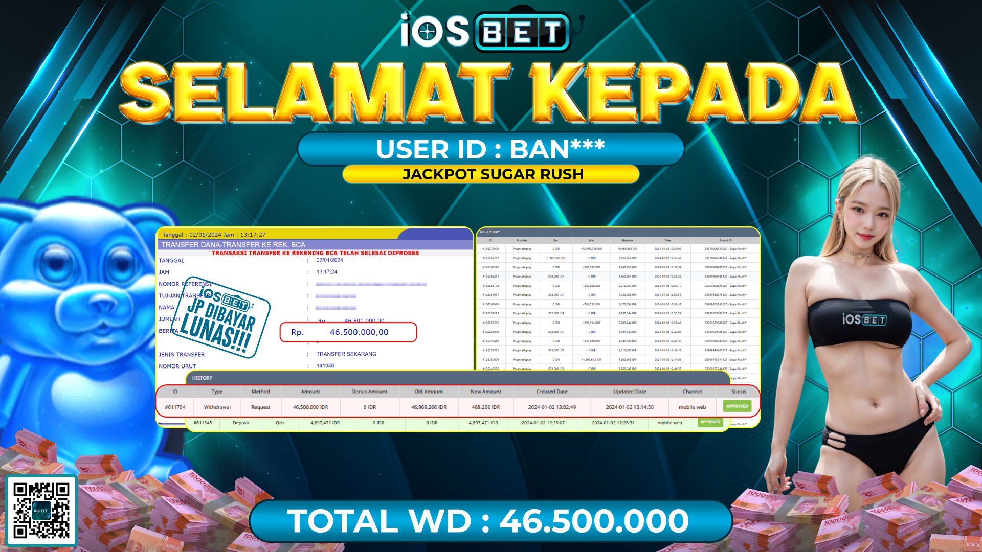 Bukti Pembayaran LUNAS SLOT GAMES GACOR Rp. 46.500.000,-