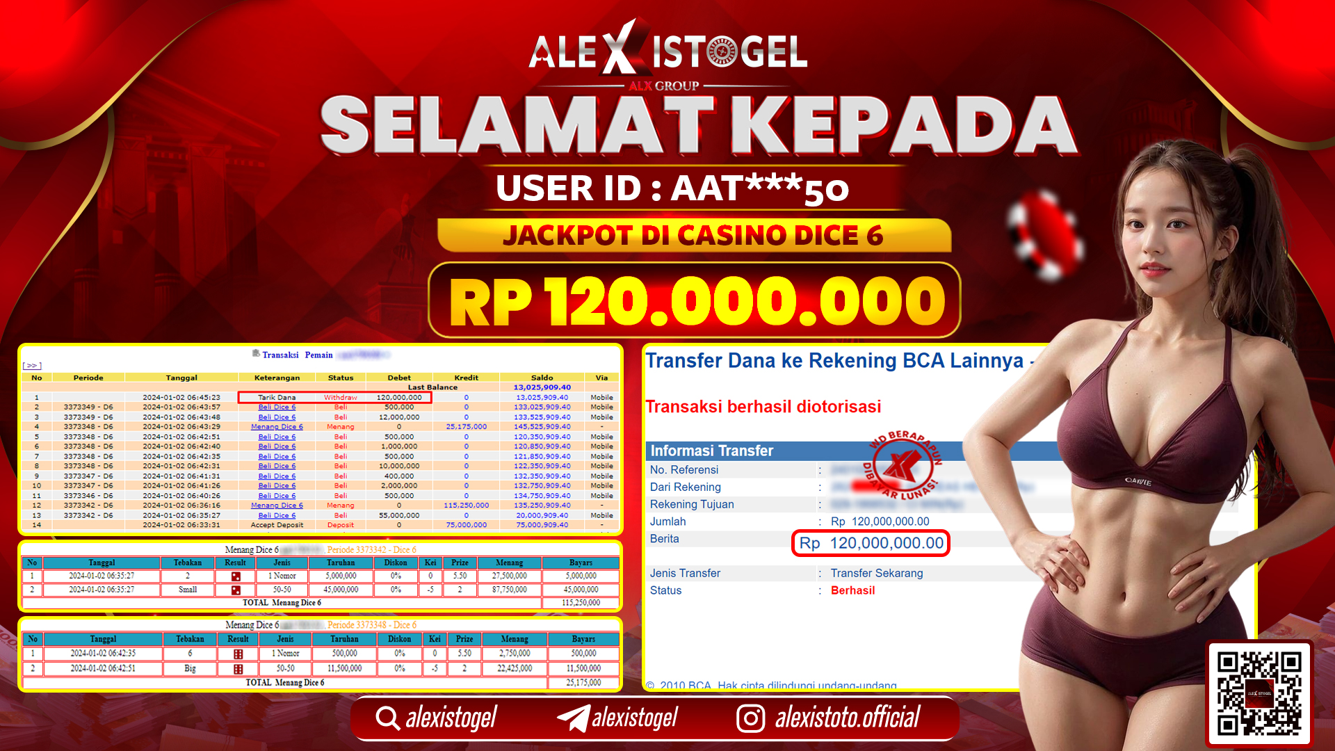ALEXISTOGEL JACKPOT DICE 6 RP. 120.000.000 LUNAS