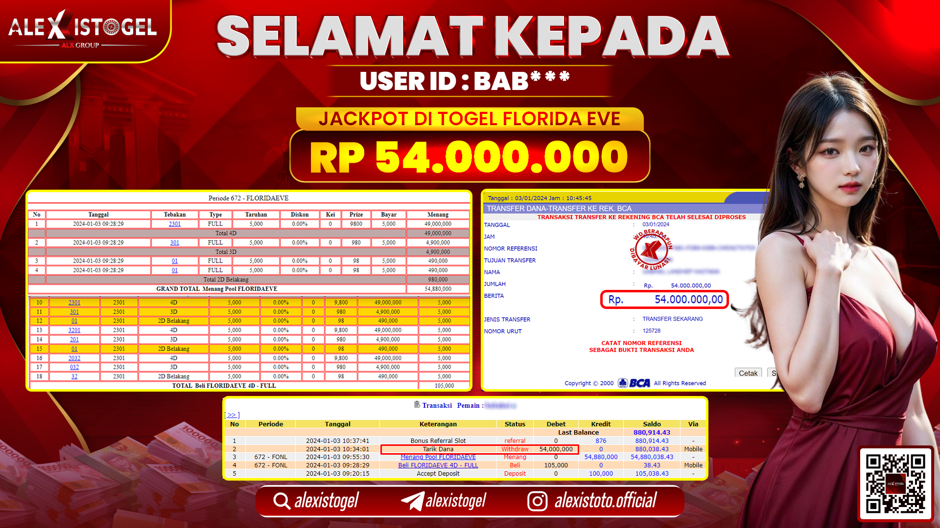 ALEXISTOGEL JACKPOT FLORIDA EVE POOLS RP. 54.000.000 LUNAS