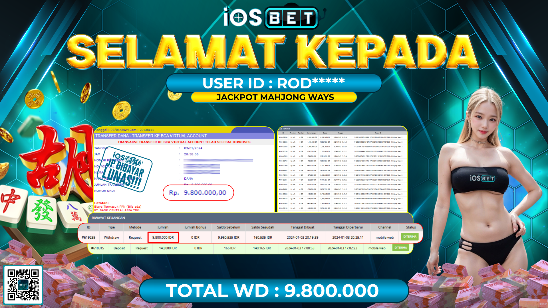 Bukti Pembayaran LUNAS SLOT GAMES GACOR Rp. 9.800.000,-