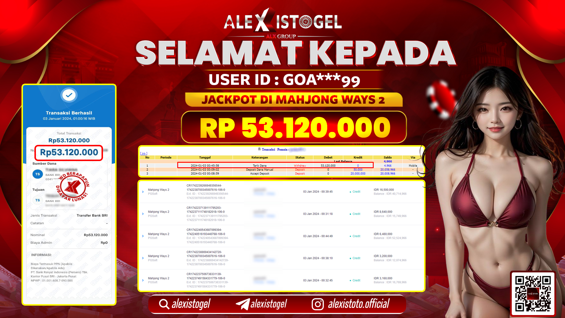 ALEXISTOGEL JACKPOT SLOT GAMES RP. 53.120.000 LUNAS