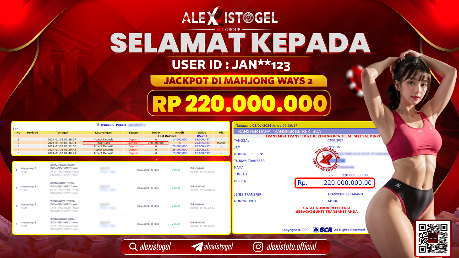 ALEXISTOGEL JACKPOT SLOT GAMES RP. 220.000.000 LUNAS