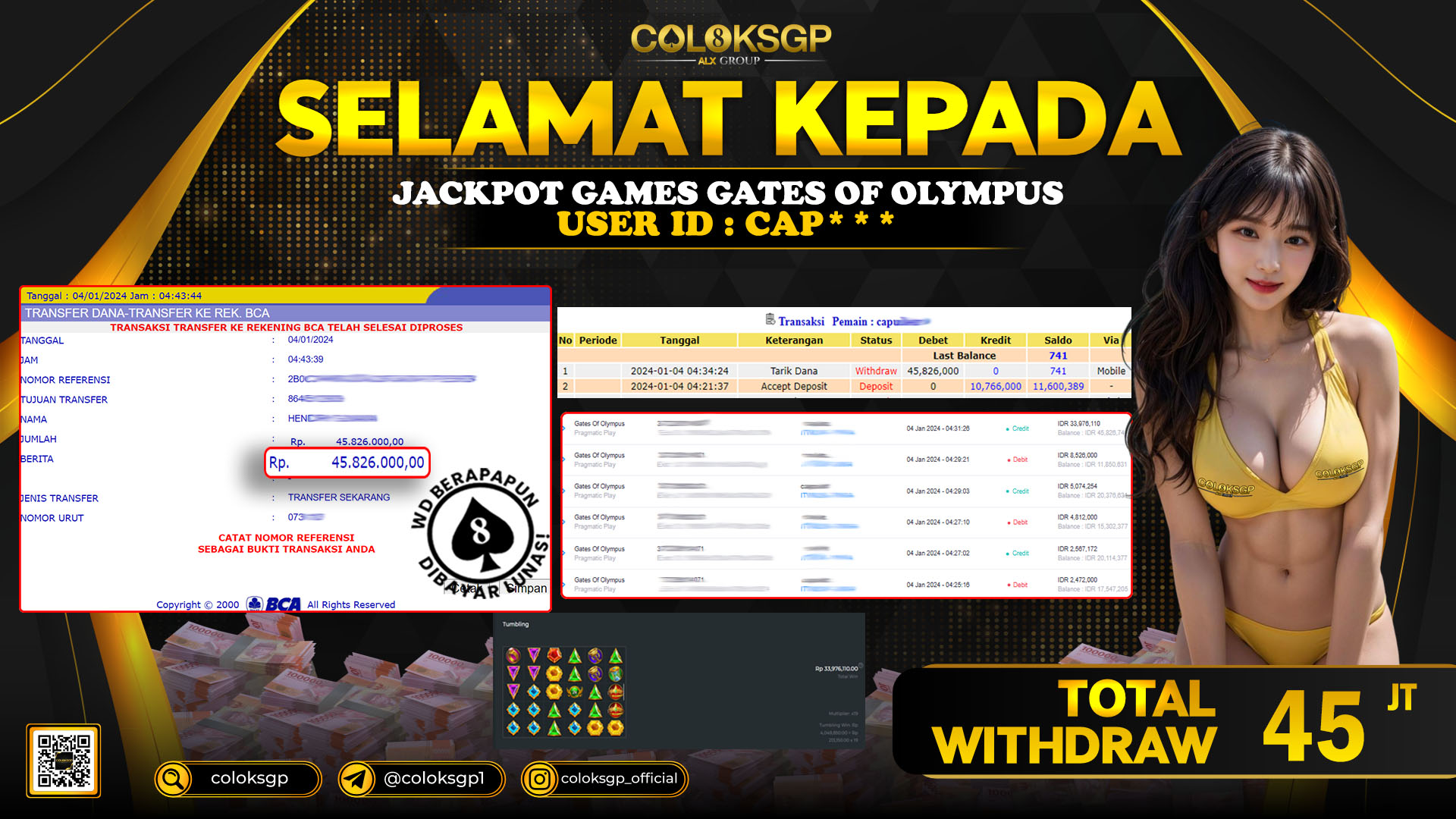 COLOKSGP JACKPOT SLOT GAMES RP 45.000.000 LUNAS