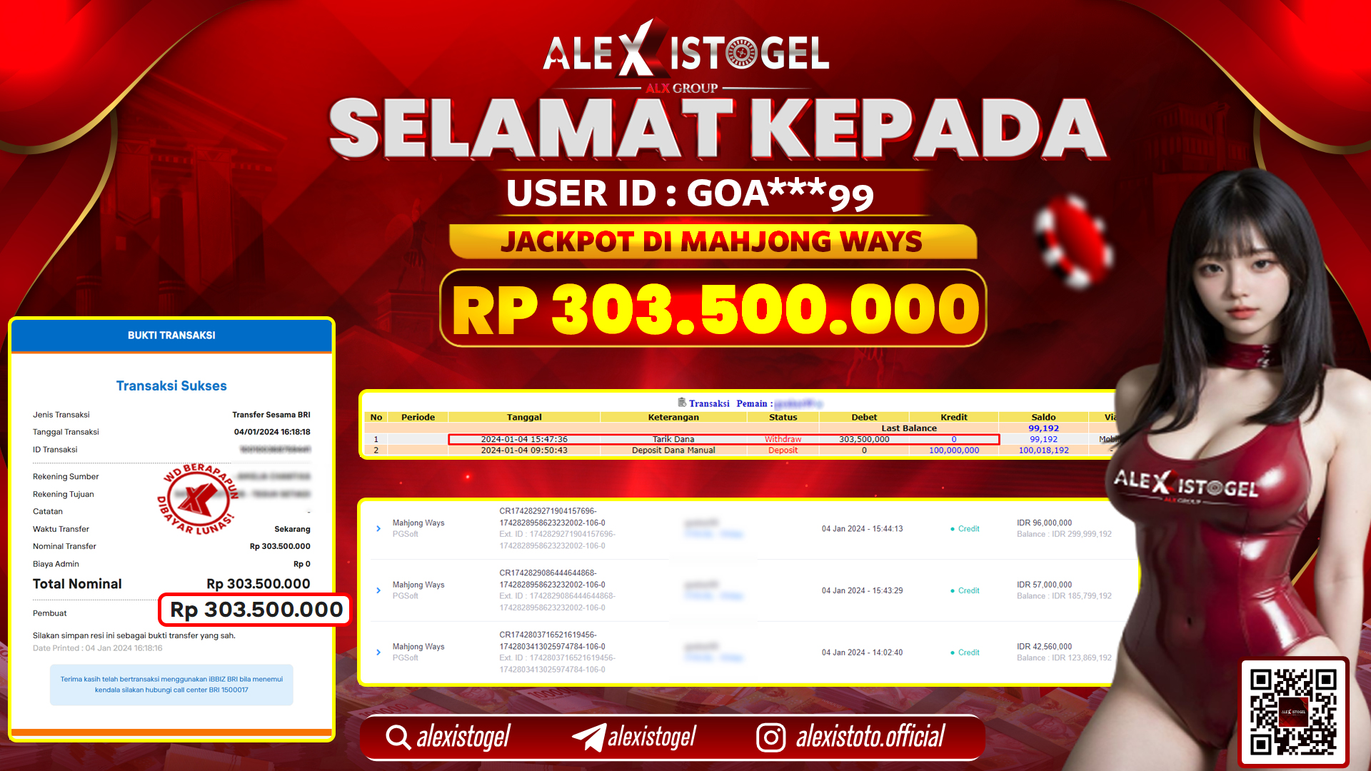 ALEXISTOGEL JACKPOT SLOT GAMES RP. 303.500.000 LUNAS