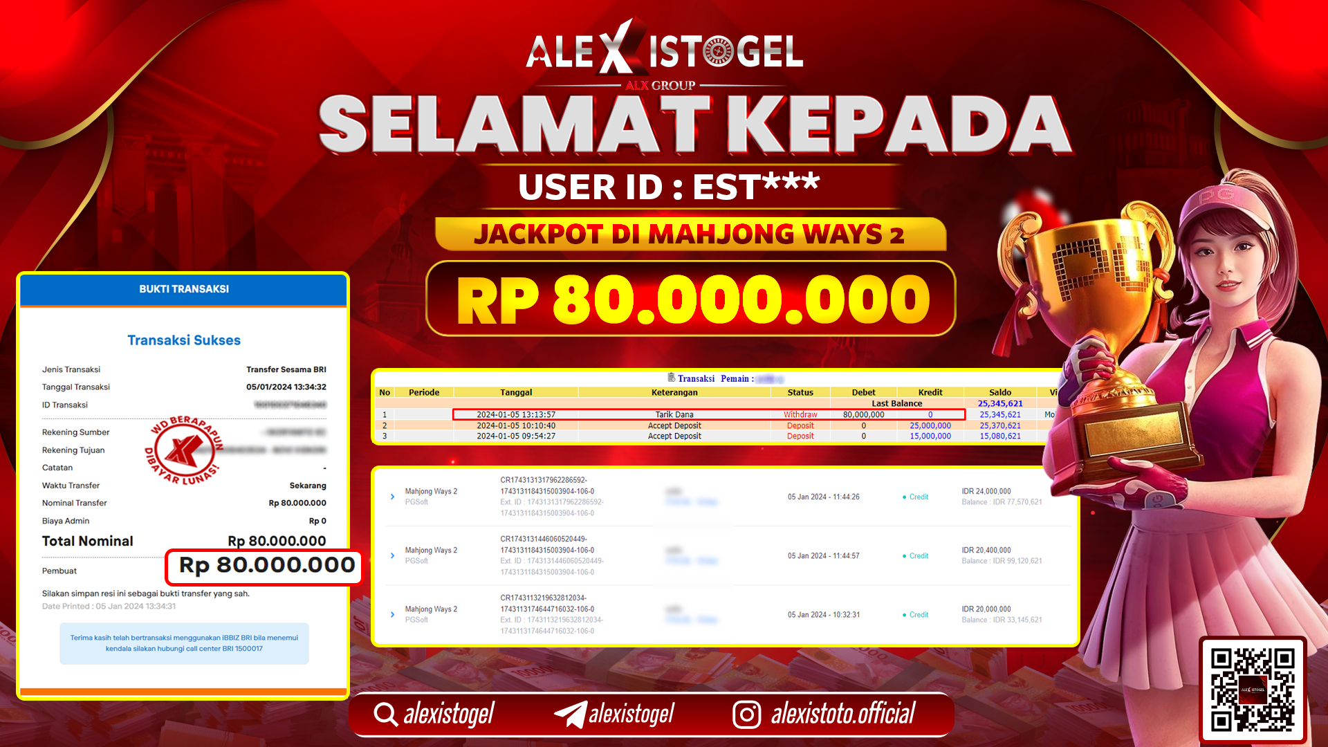 ALEXISTOGEL JACKPOT SLOT GAMES RP. 80.000.000 LUNAS