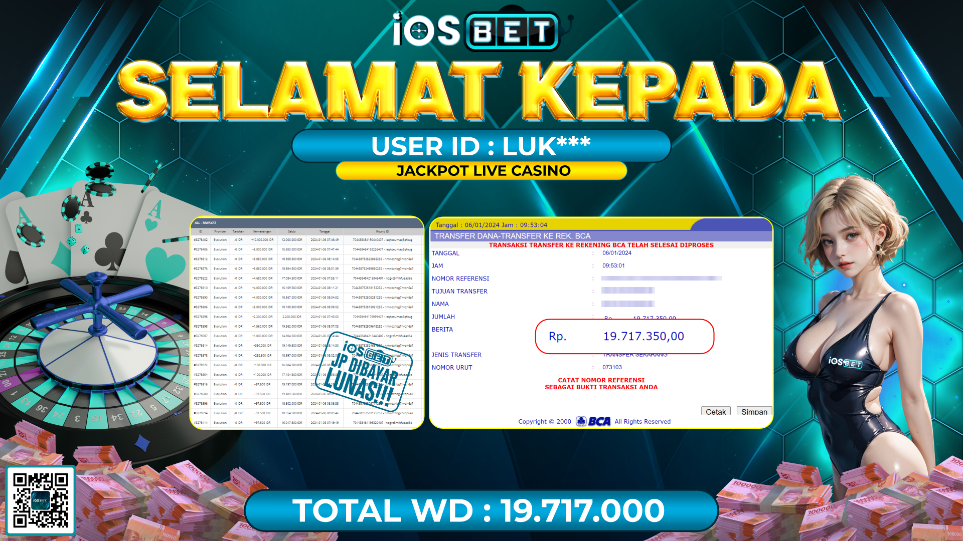 Bukti Pembayaran LUNAS LIVE GAMES GACOR Rp. 19.717.000,-