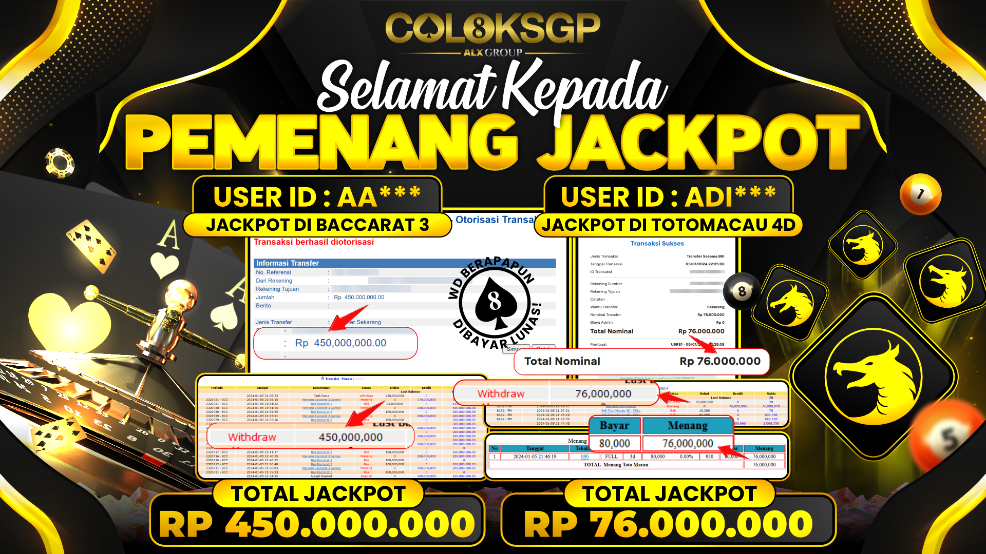 COLOKSGP JACKPOT TOTO MACAU POOLS RP 76.000.000 LUNAS