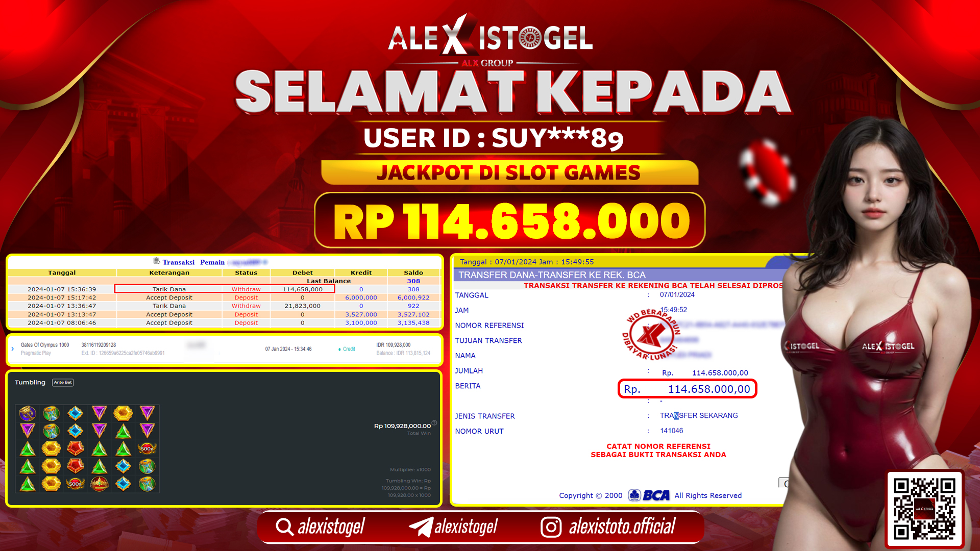 ALEXISTOGEL JACKPOT SLOT GAMES RP. 114.658.000 LUNAS