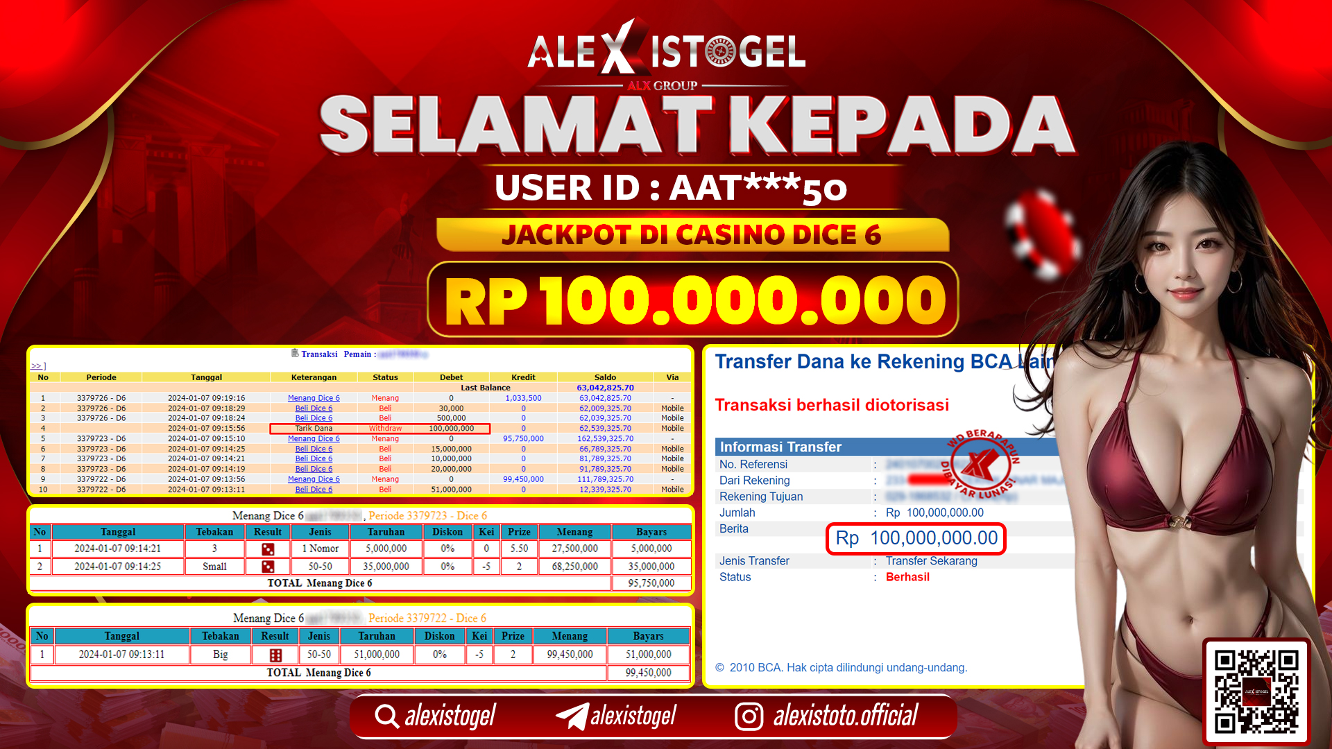 ALEXISTOGEL JACKPOT DICE 6 RP. 100.000.000 LUNAS