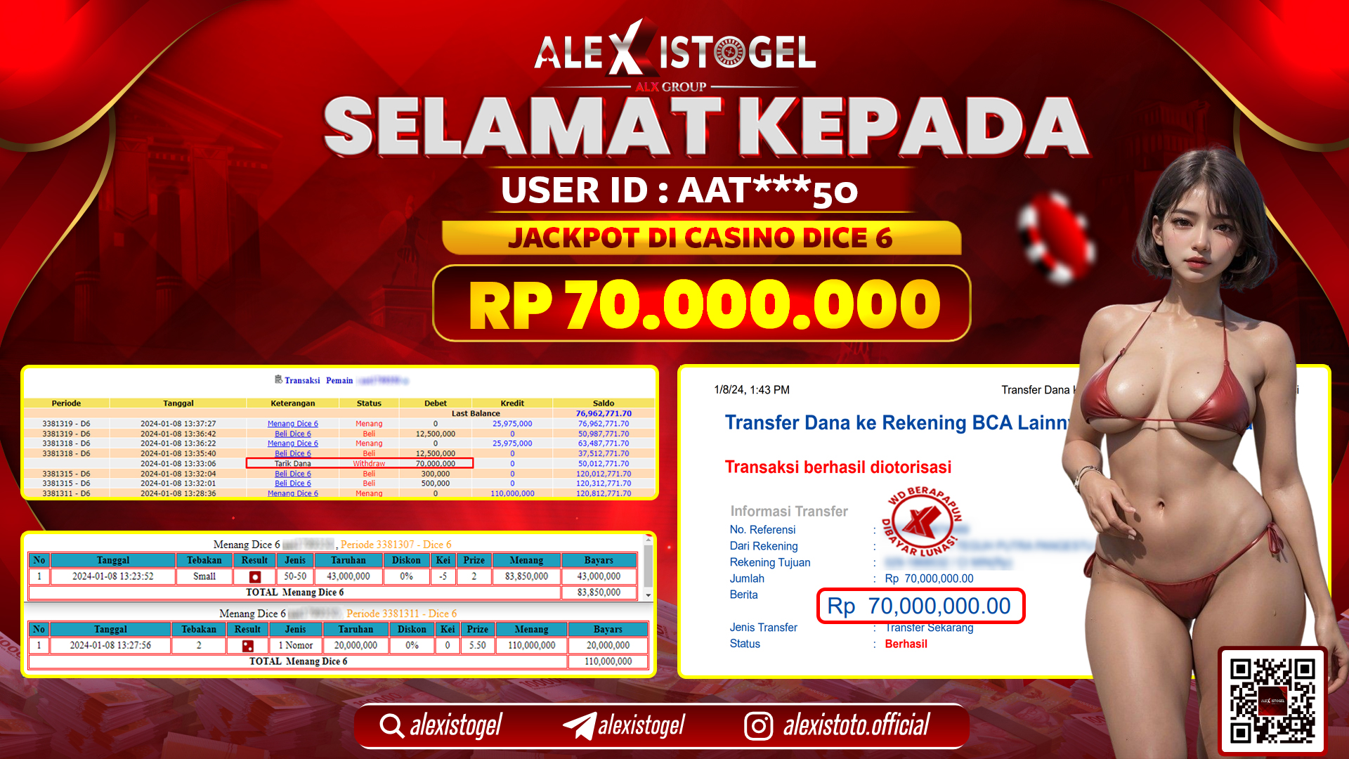 ALEXISTOGEL JACKPOT DICE 6 RP. 70.000.000 LUNAS