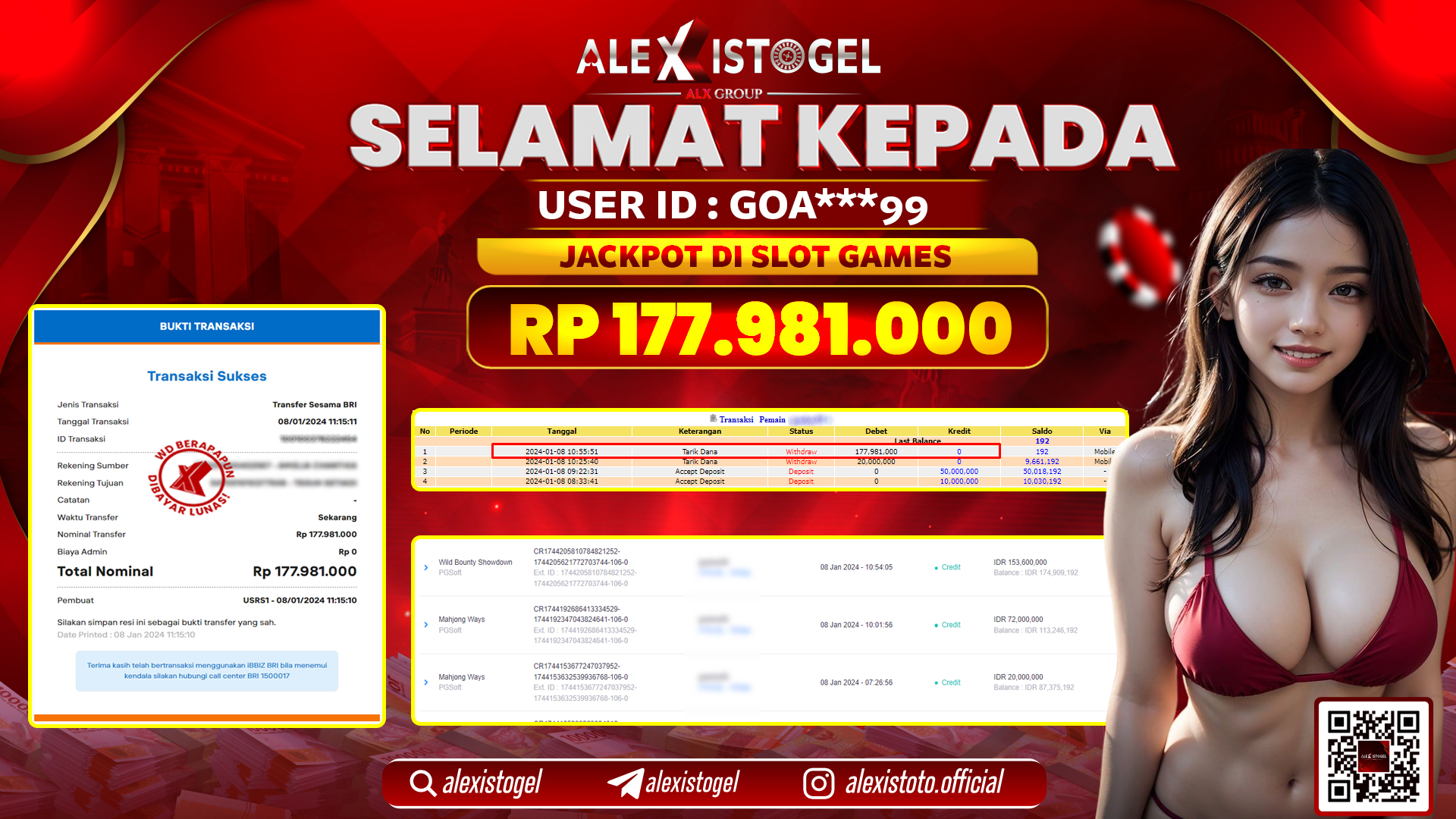 ALEXISTOGEL JACKPOT SLOT GAMES RP. 177.981.000 LUNAS