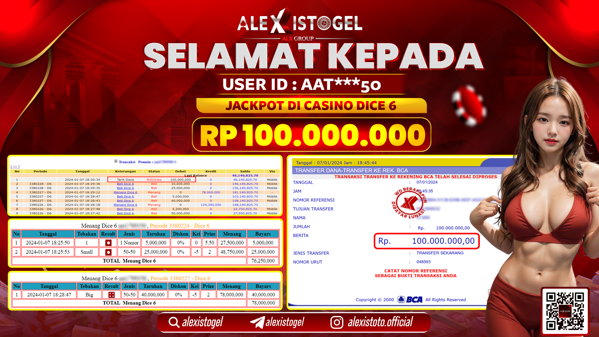 ALEXISTOGEL JACKPOT DICE 6 RP. 100.000.000 LUNAS
