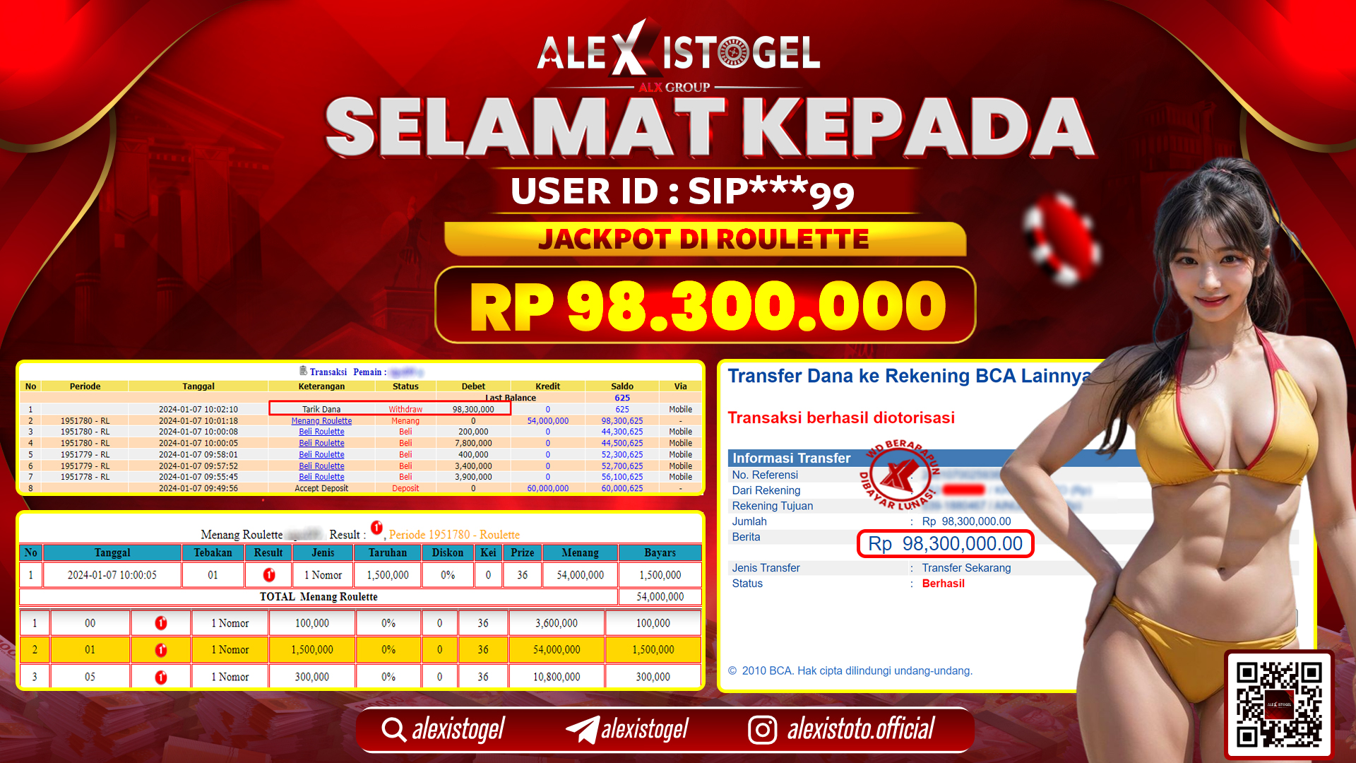 ALEXISTOGEL JACKPOT ROULETTE RP. 98.300.000 LUNAS