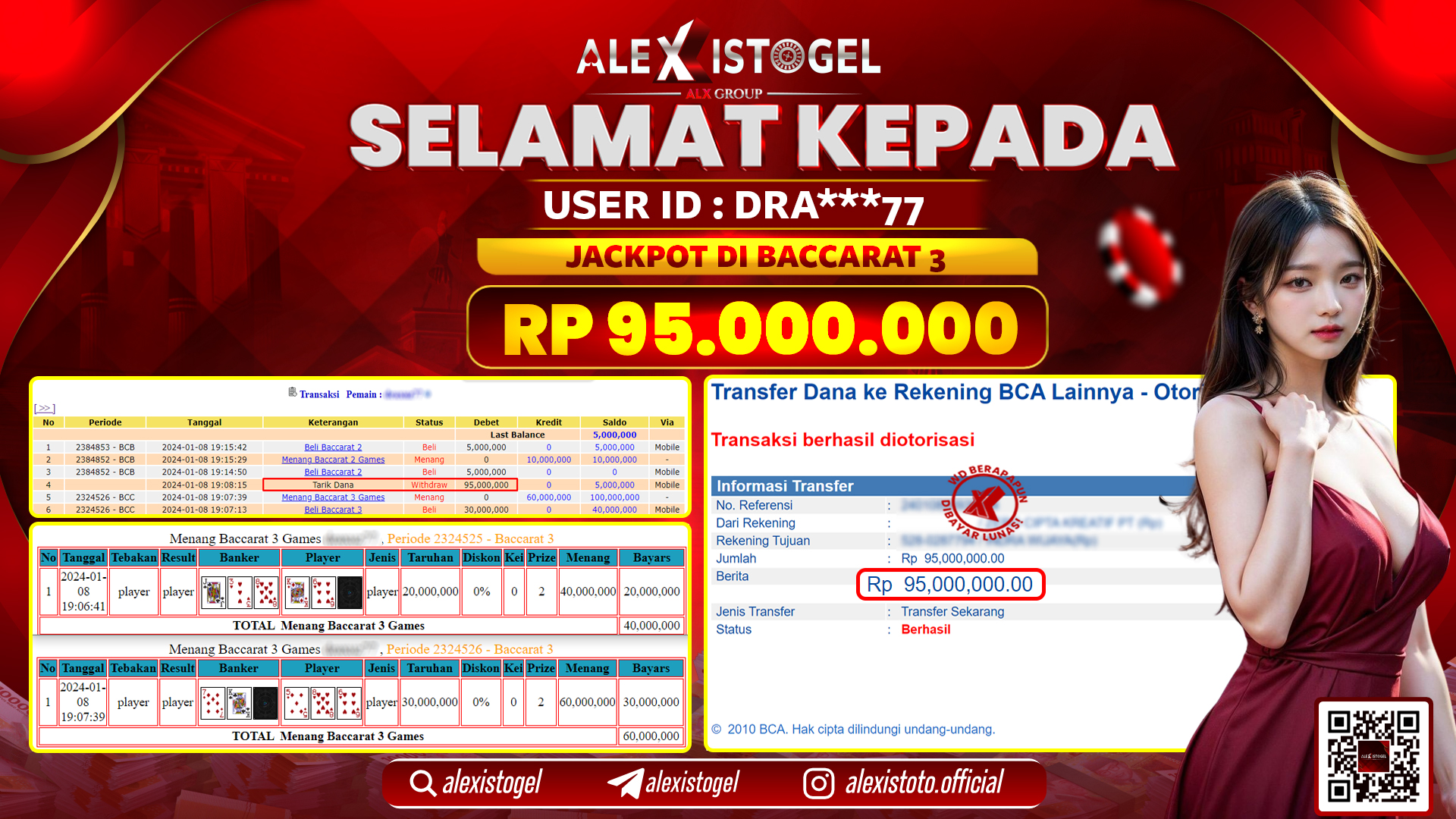 ALEXISTOGEL JACKPOT BACCARAT 3 RP. 95.000.000 LUNAS