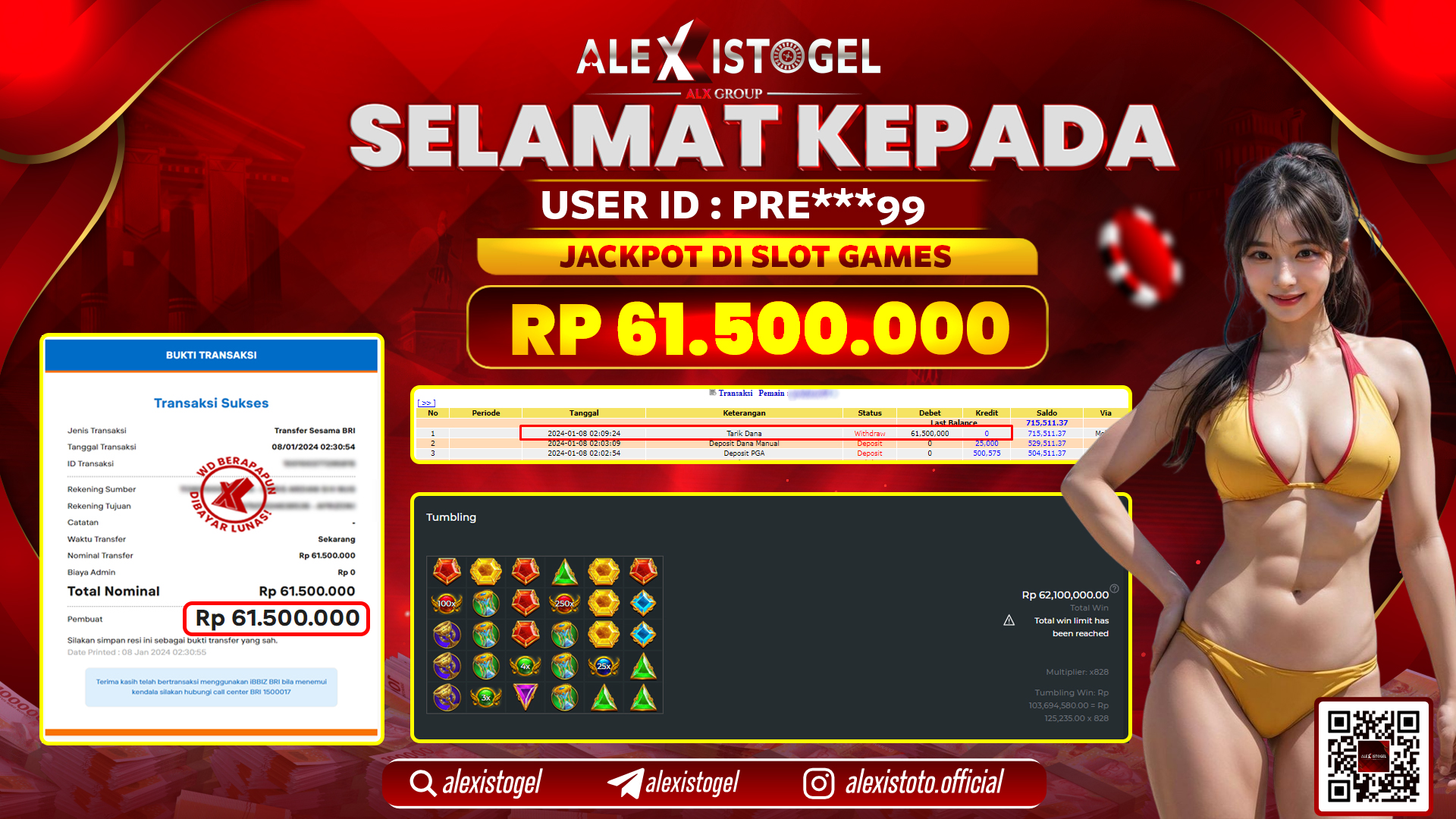 ALEXISTOGEL JACKPOT SLOT GAMES RP. 61.500.000 LUNAS