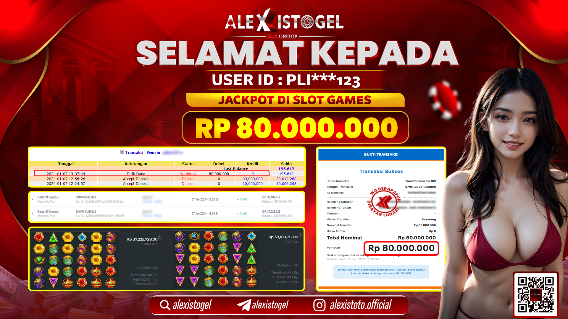 ALEXISTOGEL JACKPOT SLOT GAMES RP. 80.000.000 LUNAS