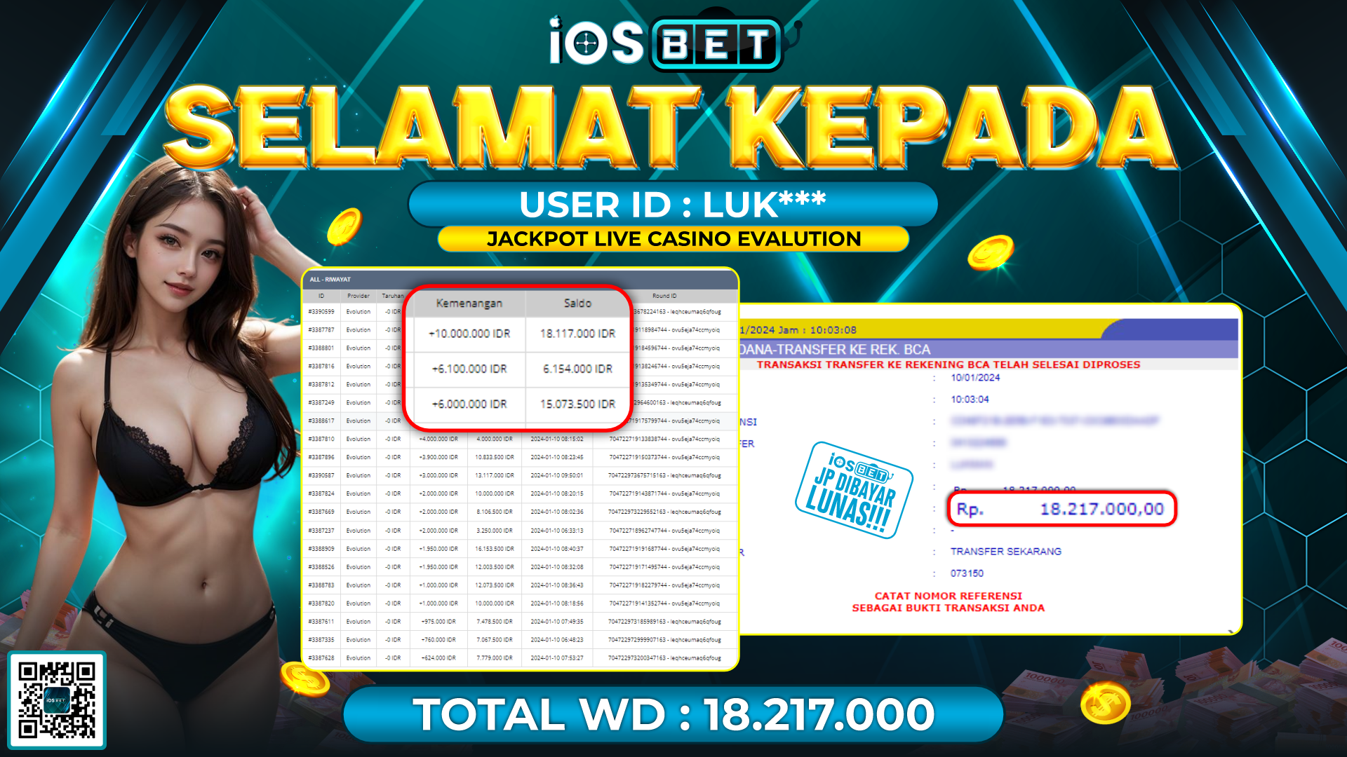 Bukti Pembayaran LUNAS LIVE GAMES GACOR Rp. 18.217.000,-