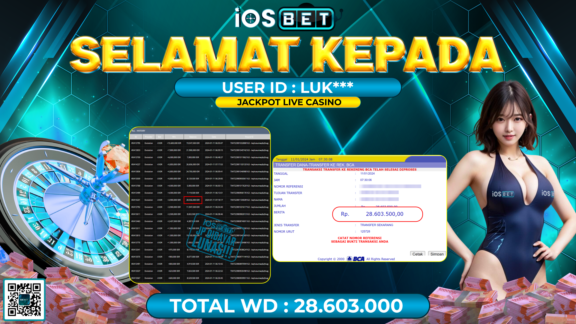Bukti Pembayaran LUNAS LIVE GAMES GACOR Rp. 28.603.000,-