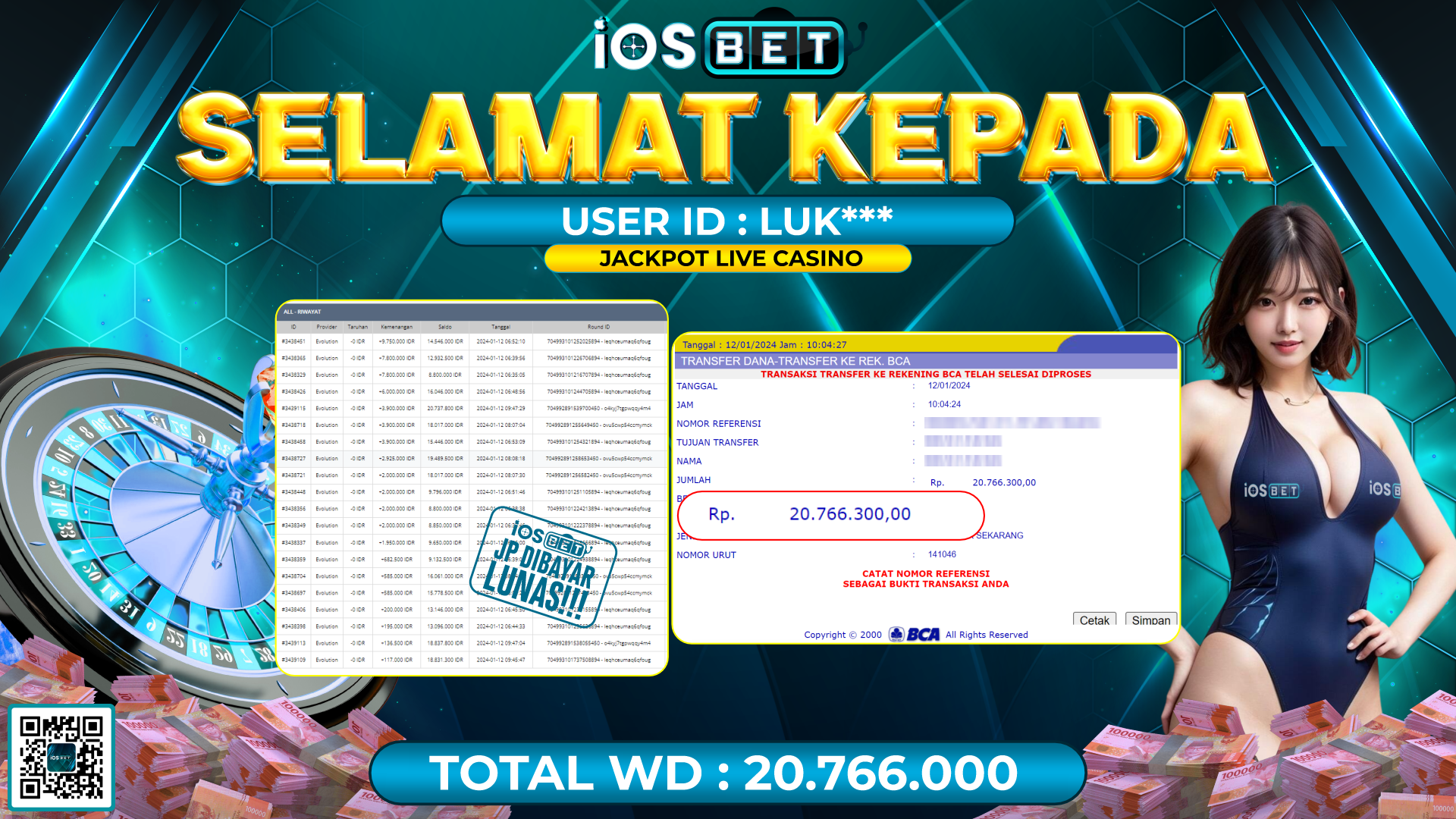Bukti Pembayaran LUNAS LIVE GAMES GACOR Rp. 20.766.000,-