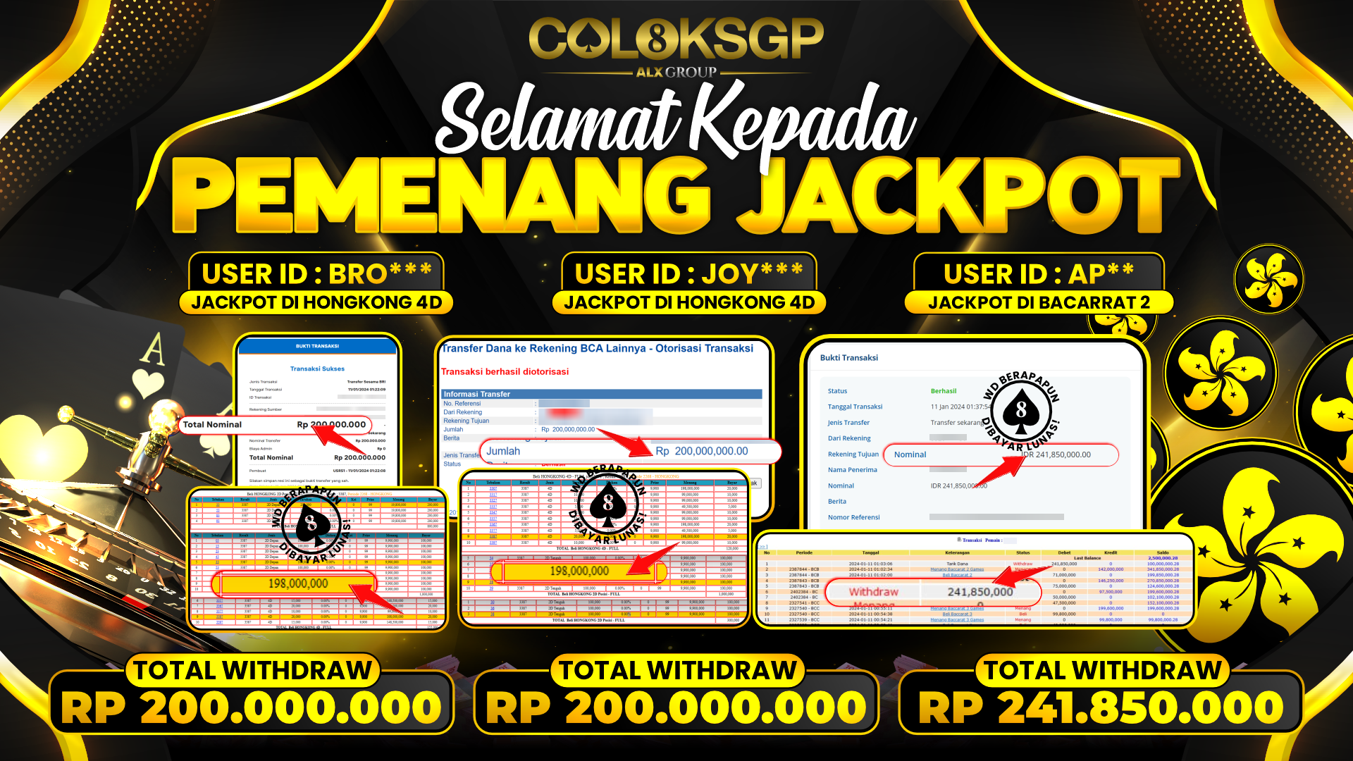 COLOKSGP JACKPOT BACCARAT 2 RP 241.850.000 LUNAS