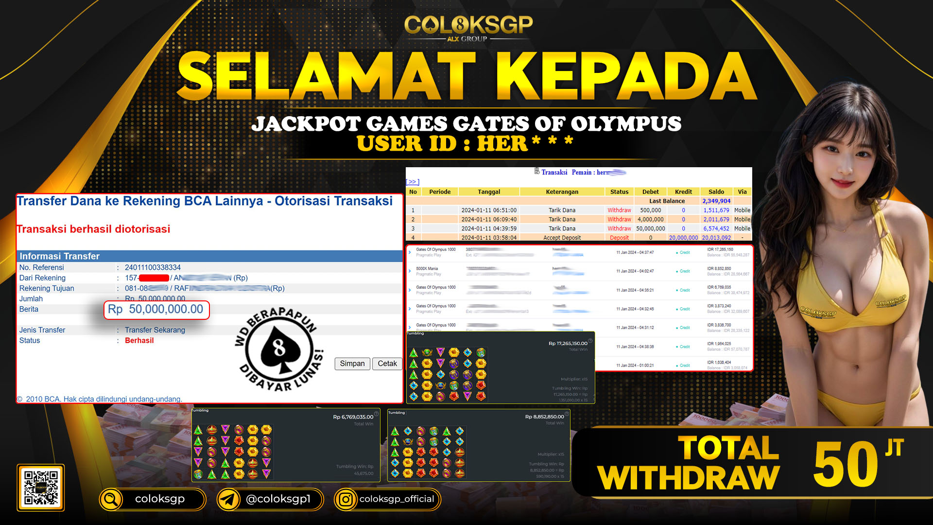 COLOKSGP JACKPOT SLOT GAMES RP 50.000.000 LUNAS