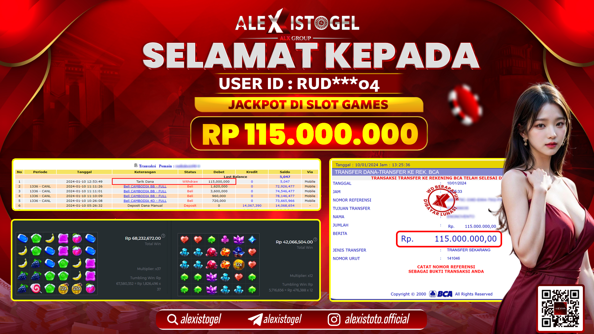 ALEXISTOGEL JACKPOT SLOT GAMES RP. 115.000.000 LUNAS