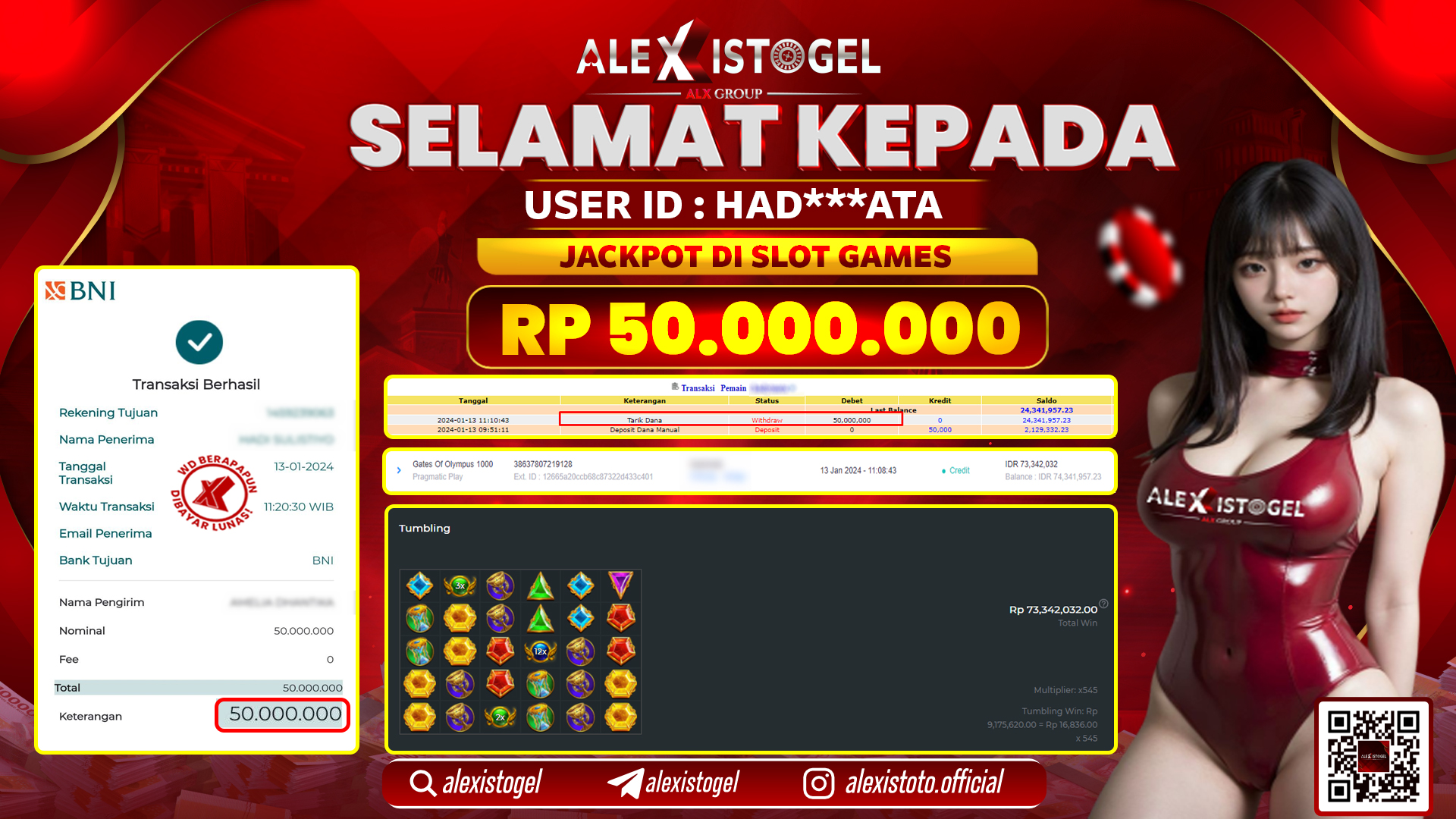 ALEXISTOGEL JACKPOT SLOT GAMES RP. 50.000.000 LUNAS
