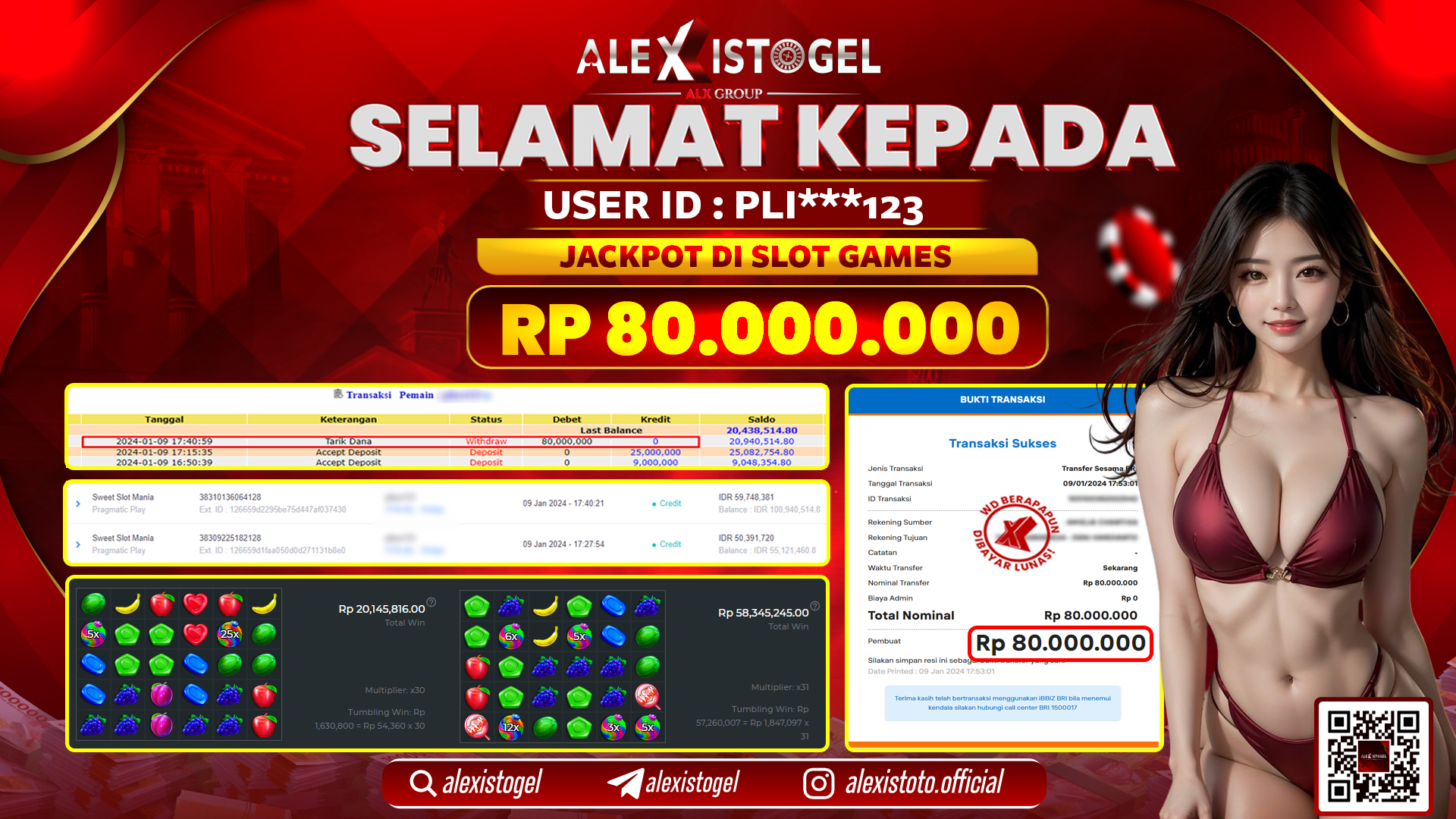 ALEXISTOGEL JACKPOT SLOT GAMES RP. 80.000.000 LUNAS