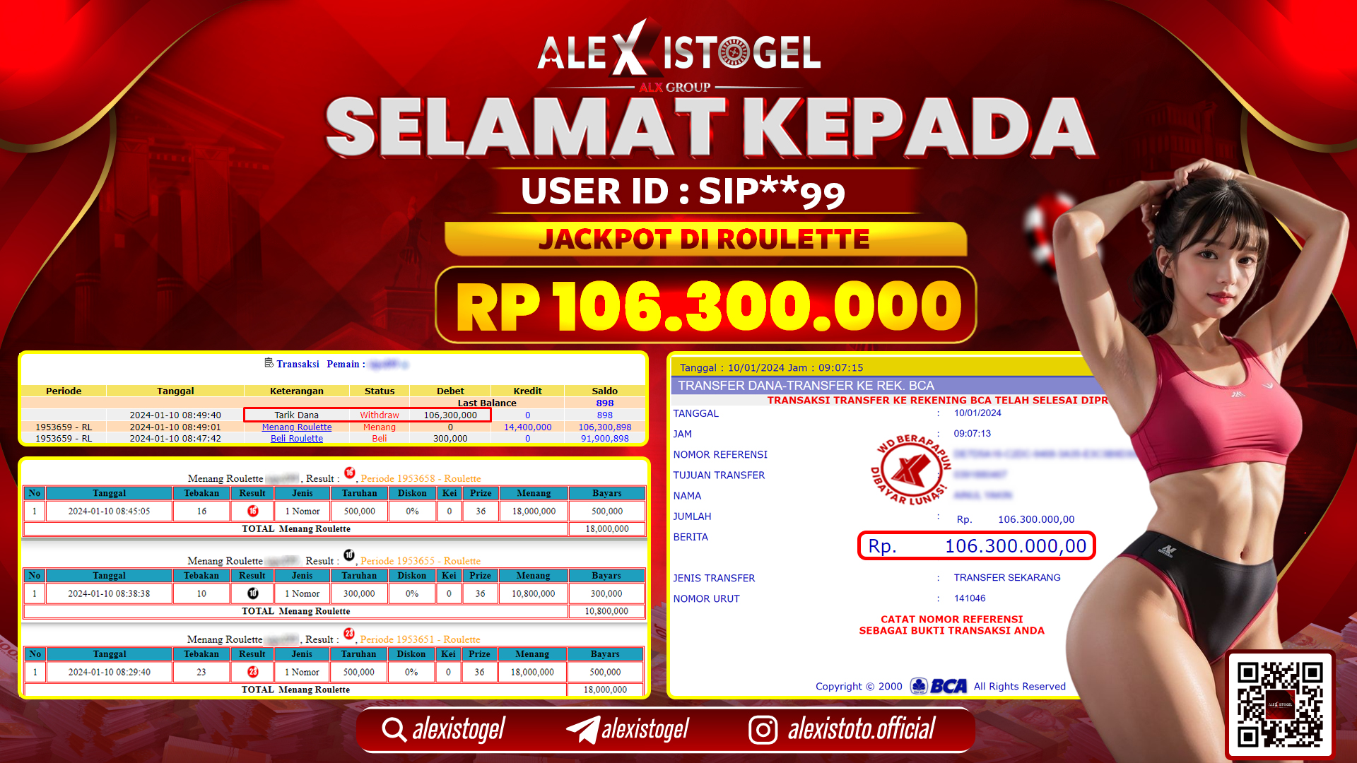 ALEXISTOGEL JACKPOT ROULETTE RP. 100.000.000 LUNAS