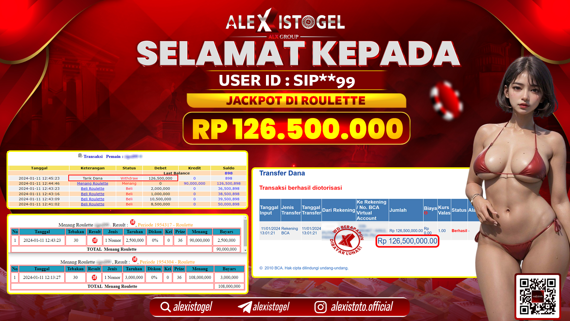 ALEXISTOGEL JACKPOT ROULETTE RP. 126.500.000 LUNAS