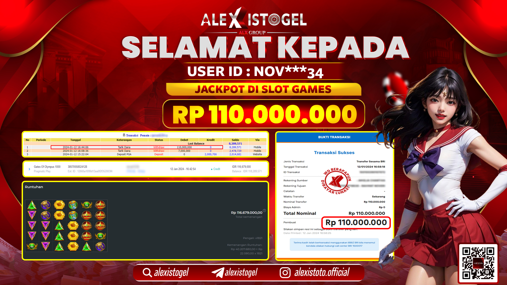 ALEXISTOGEL JACKPOT SLOT GAMES RP. 110.000.000 LUNAS