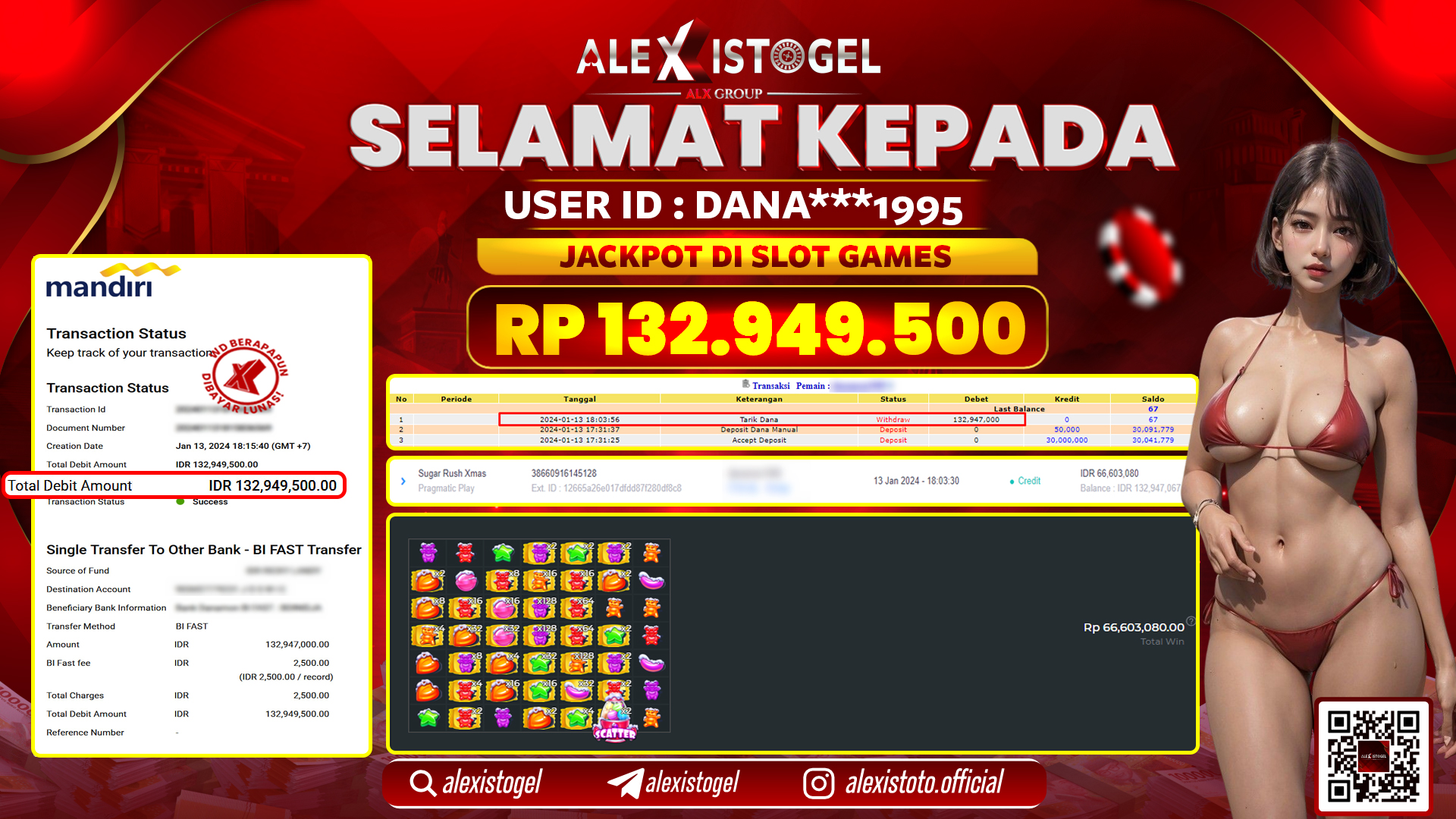 ALEXISTOGEL JACKPOT SLOT GAMES RP. 132.949.500 LUNAS