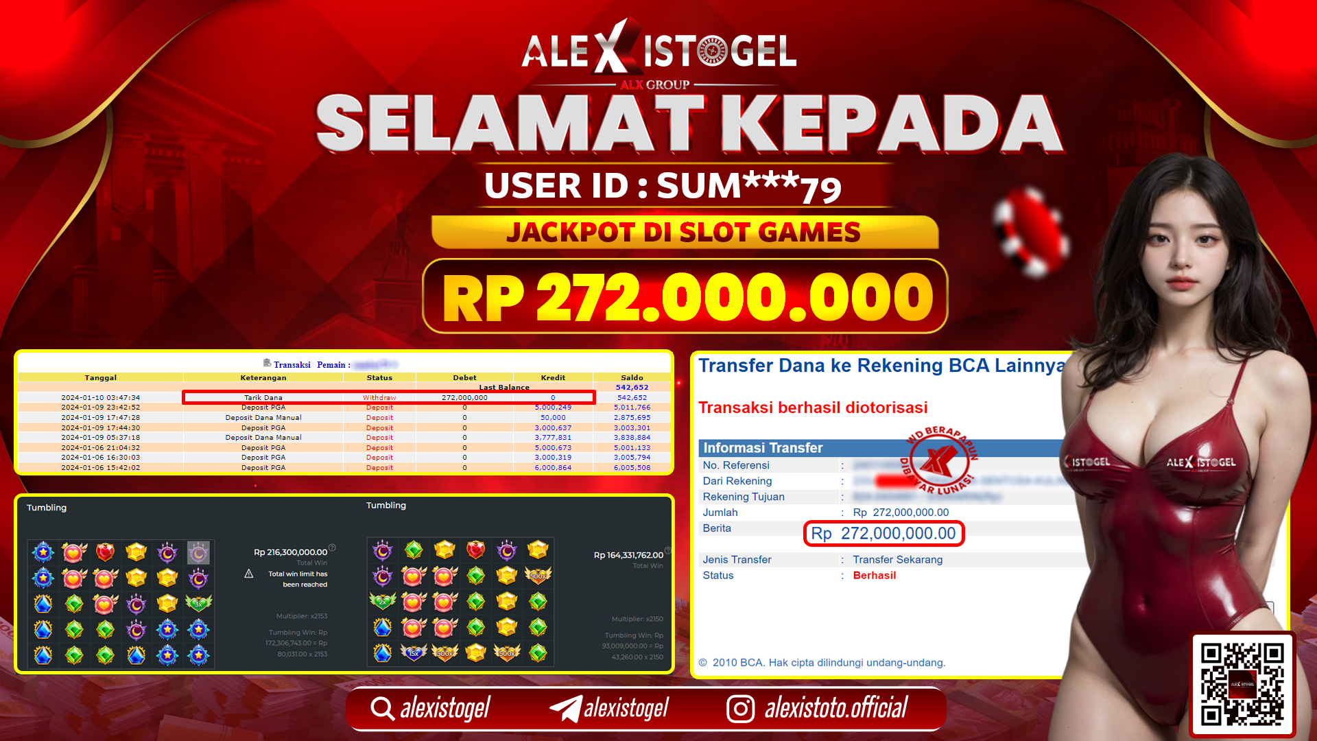 ALEXISTOGEL JACKPOT SLOT GAMES RP. 272.000.000 LUNAS