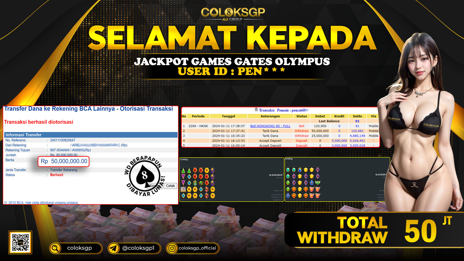 COLOKSGP JACKPOT SLOT GAMES RP 50.000.000 LUNAS