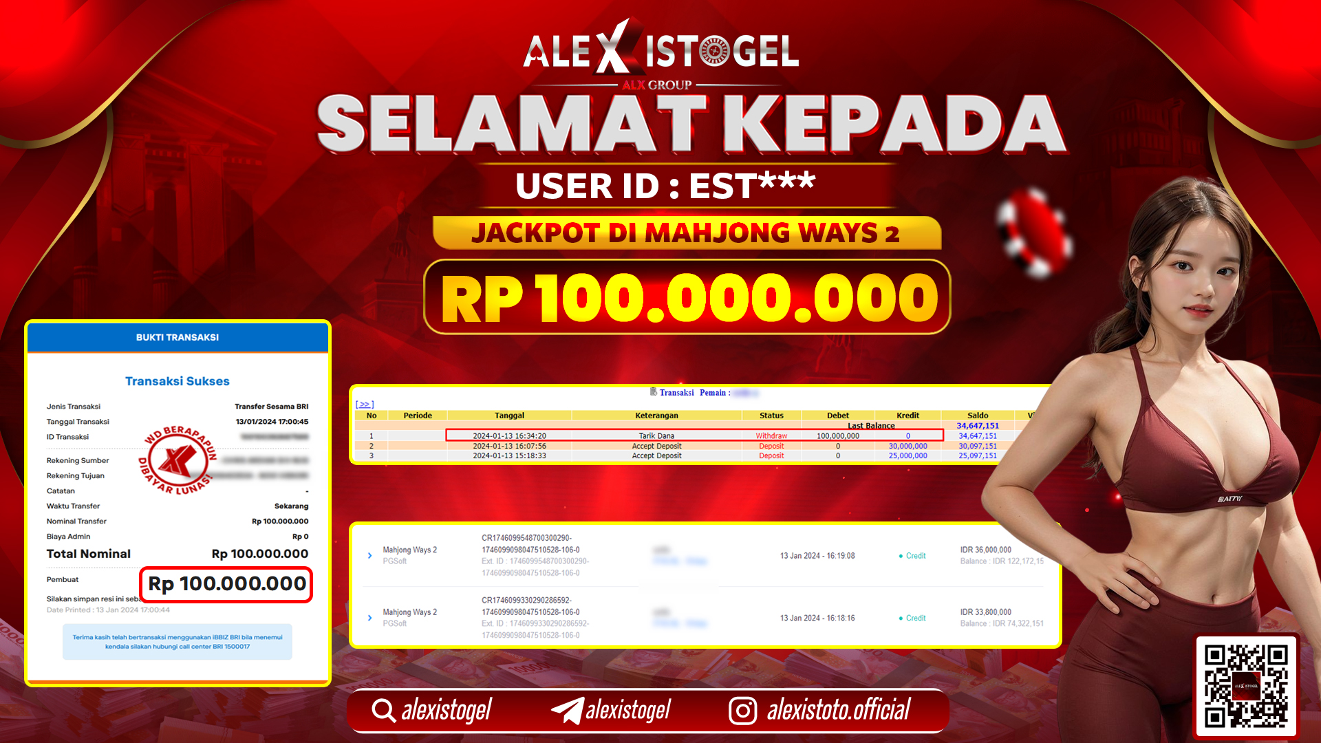 ALEXISTOGEL JACKPOT SLOT GAMES RP. 100.000.000 LUNAS
