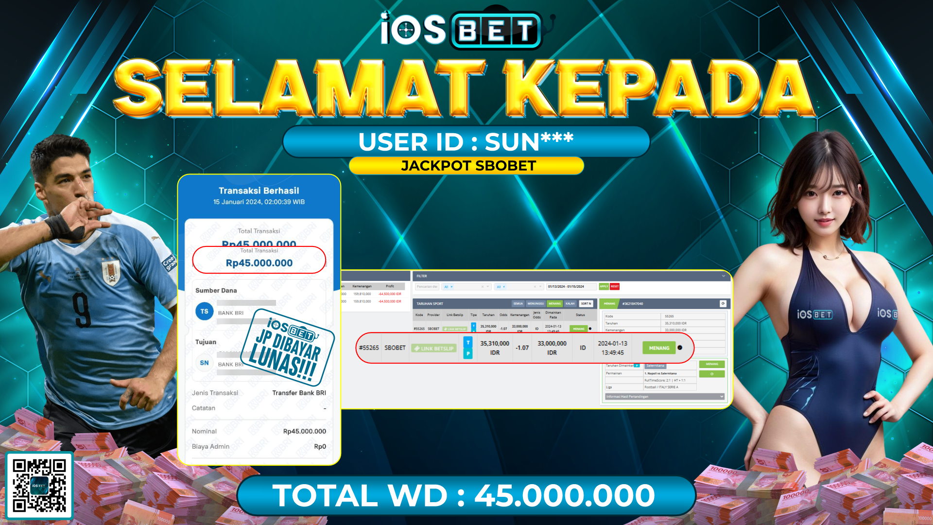 Bukti Pembayaran LUNAS SPORTS GAMES GACOR Rp. 45.000.000,-