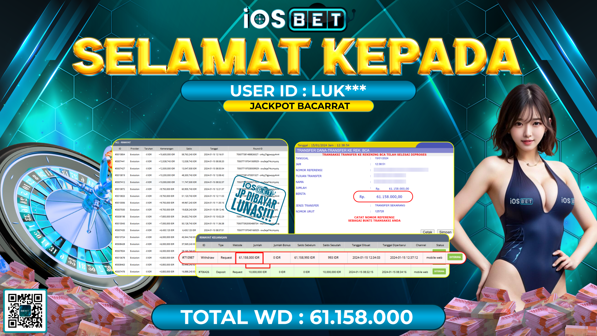 Bukti Pembayaran LUNAS LIVE GAMES GACOR Rp. 61.158.000,-