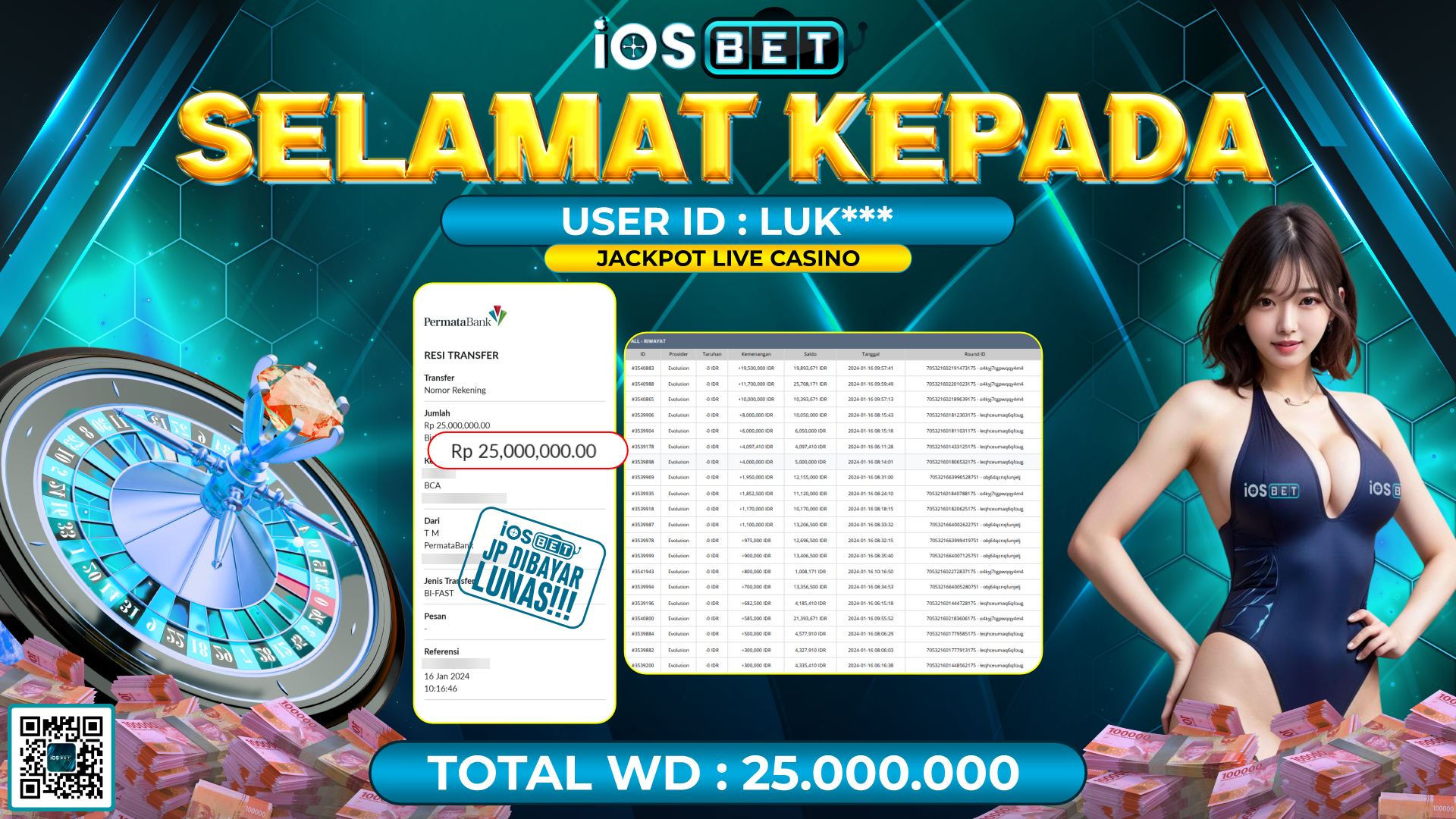 Bukti Pembayaran LUNAS LIVE GAMES GACOR Rp. 25.000.000,-