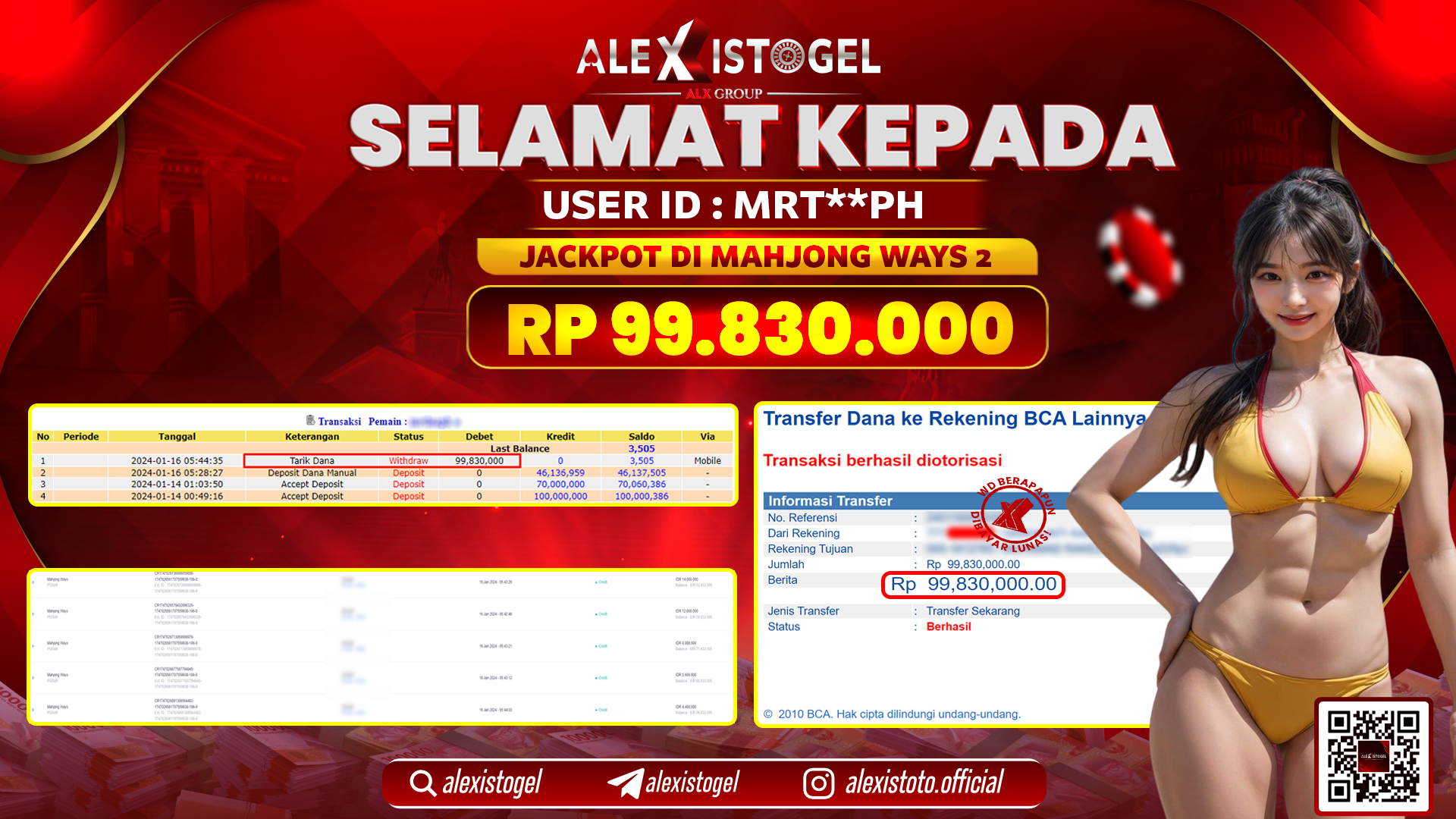 ALEXISTOGEL JACKPOT SLOT GAMES RP. 99.830.000 LUNAS