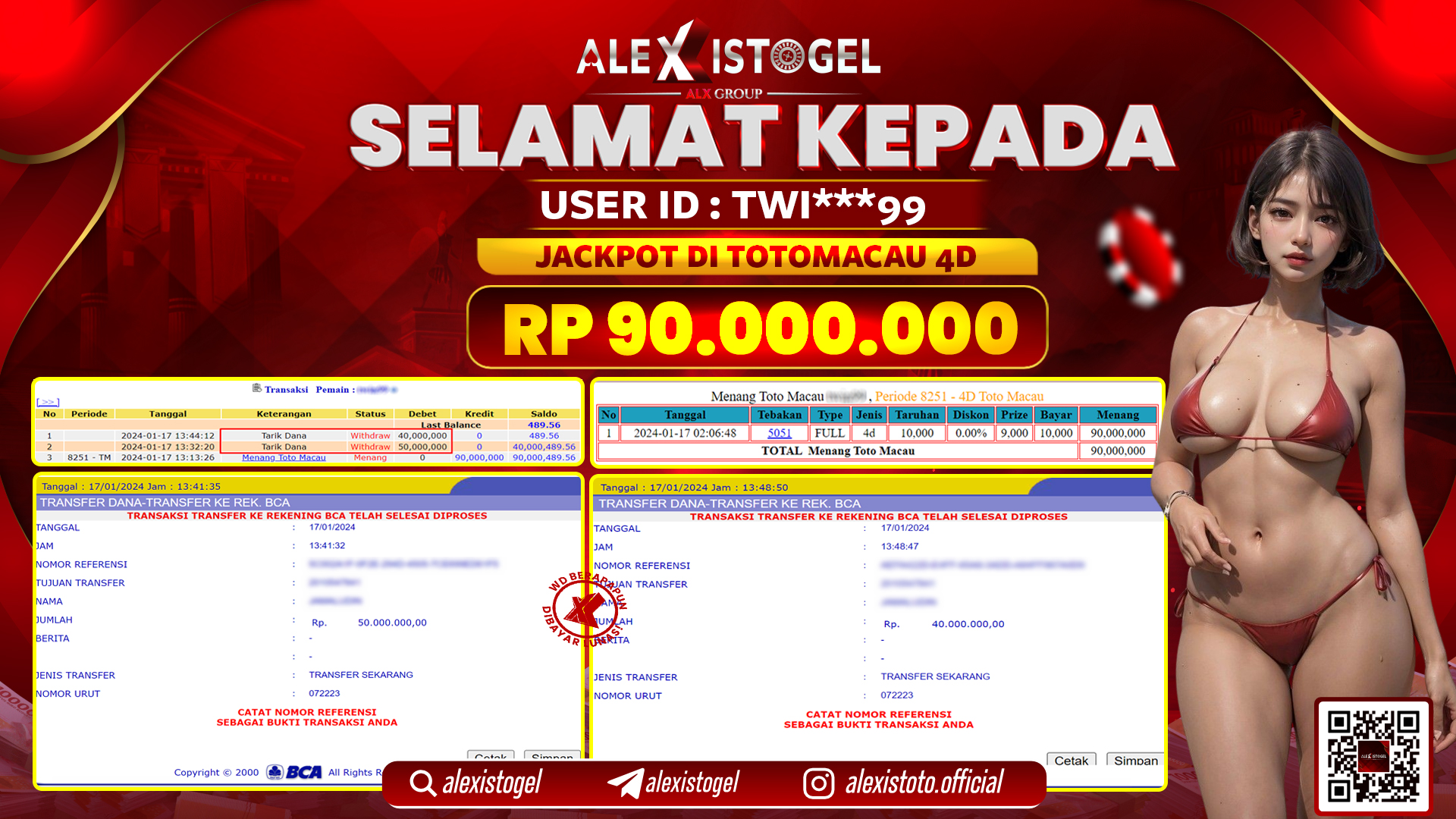 ALEXISTOGEL JACKPOT TOTO MACAU RP. 90.000.000 LUNAS