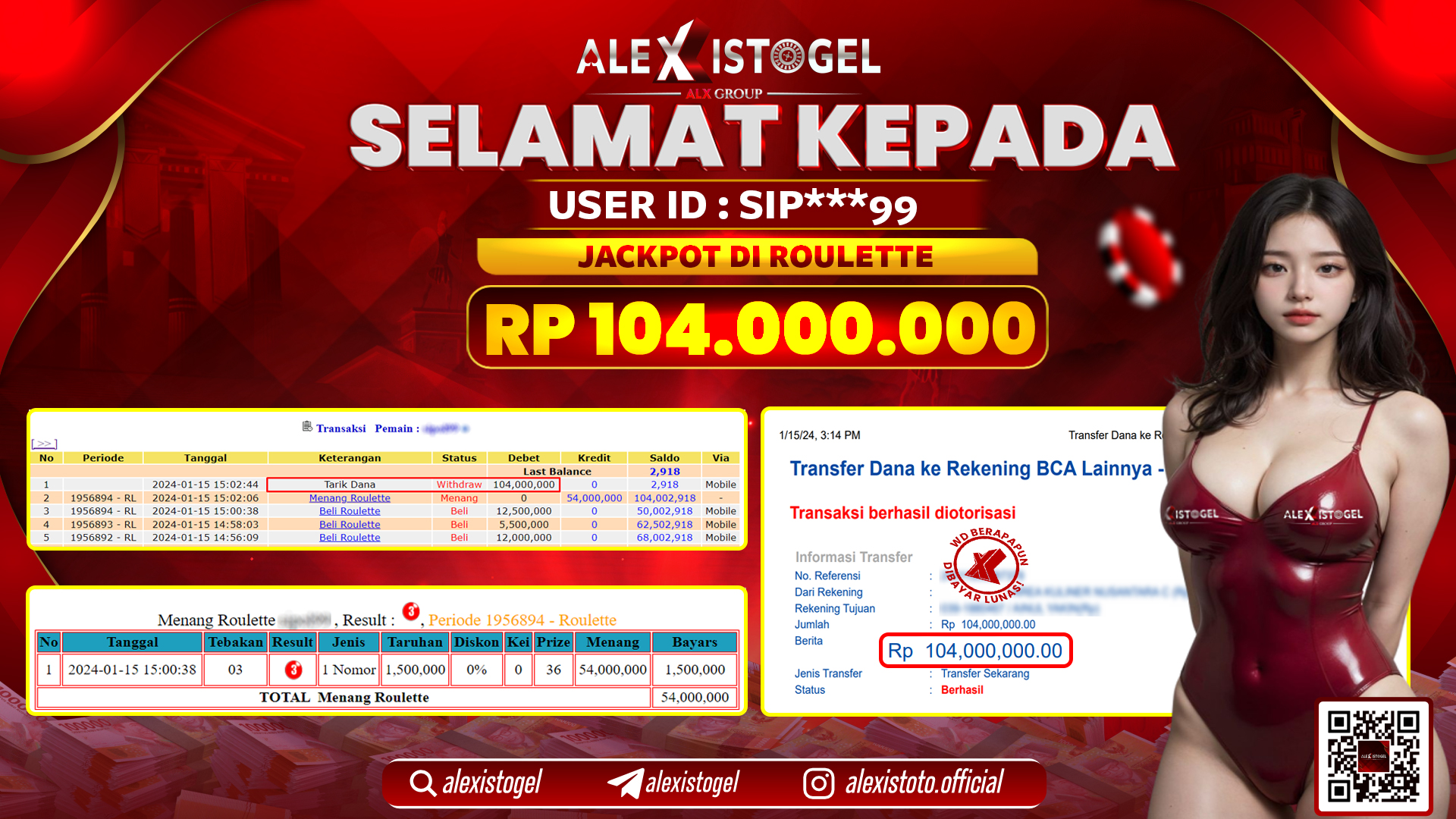 ALEXISTOGEL JACKPOT ROULETTE RP. 104.000.000 LUNAS